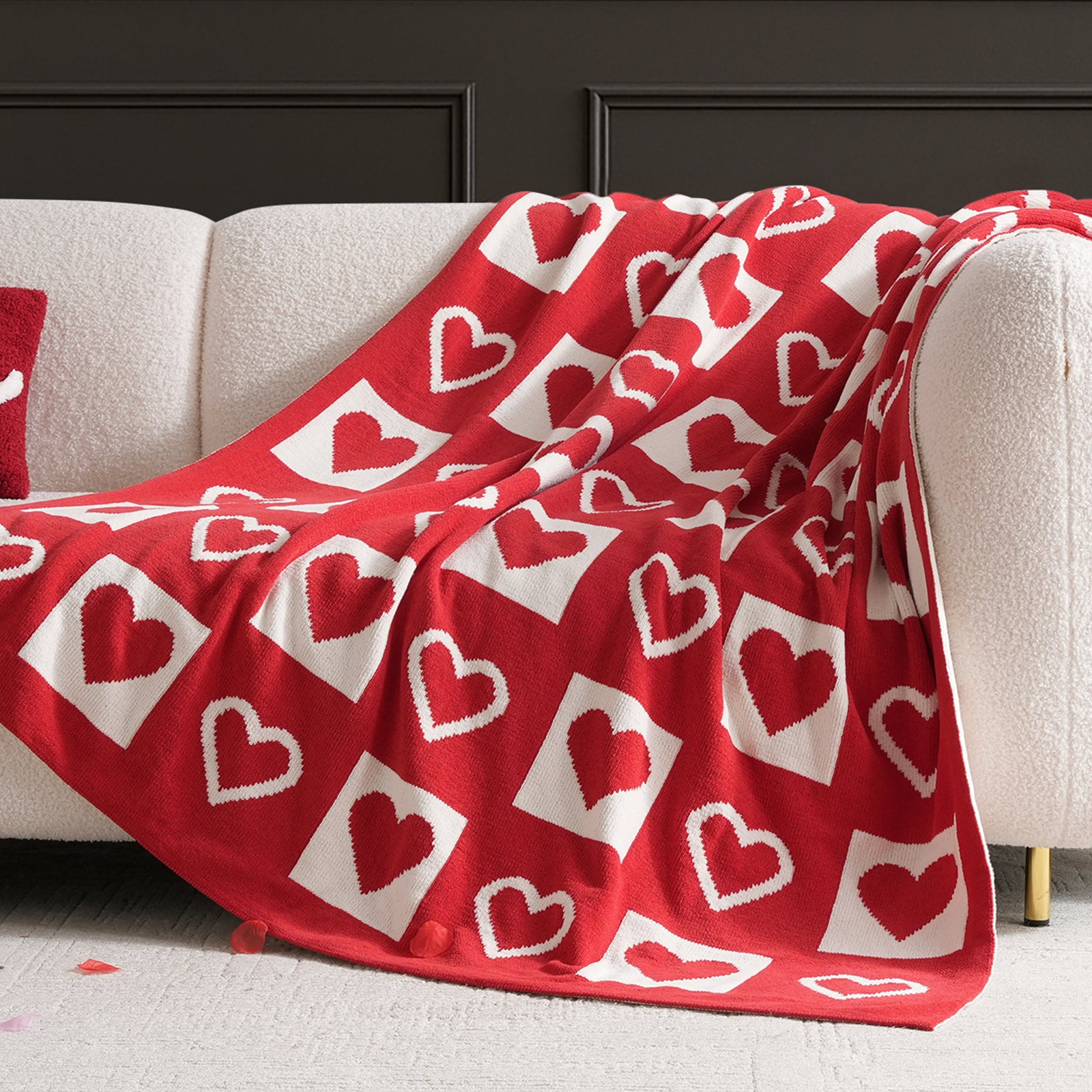 SnugCozy Valentine Love Jacquard Chenille Knit Throw Blanket