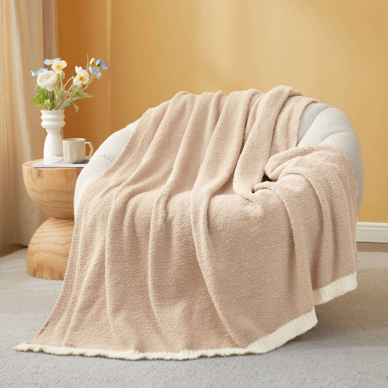 Ultra Soft Solid Throw Blanket - Snuggle Sac - #Color_Beige
