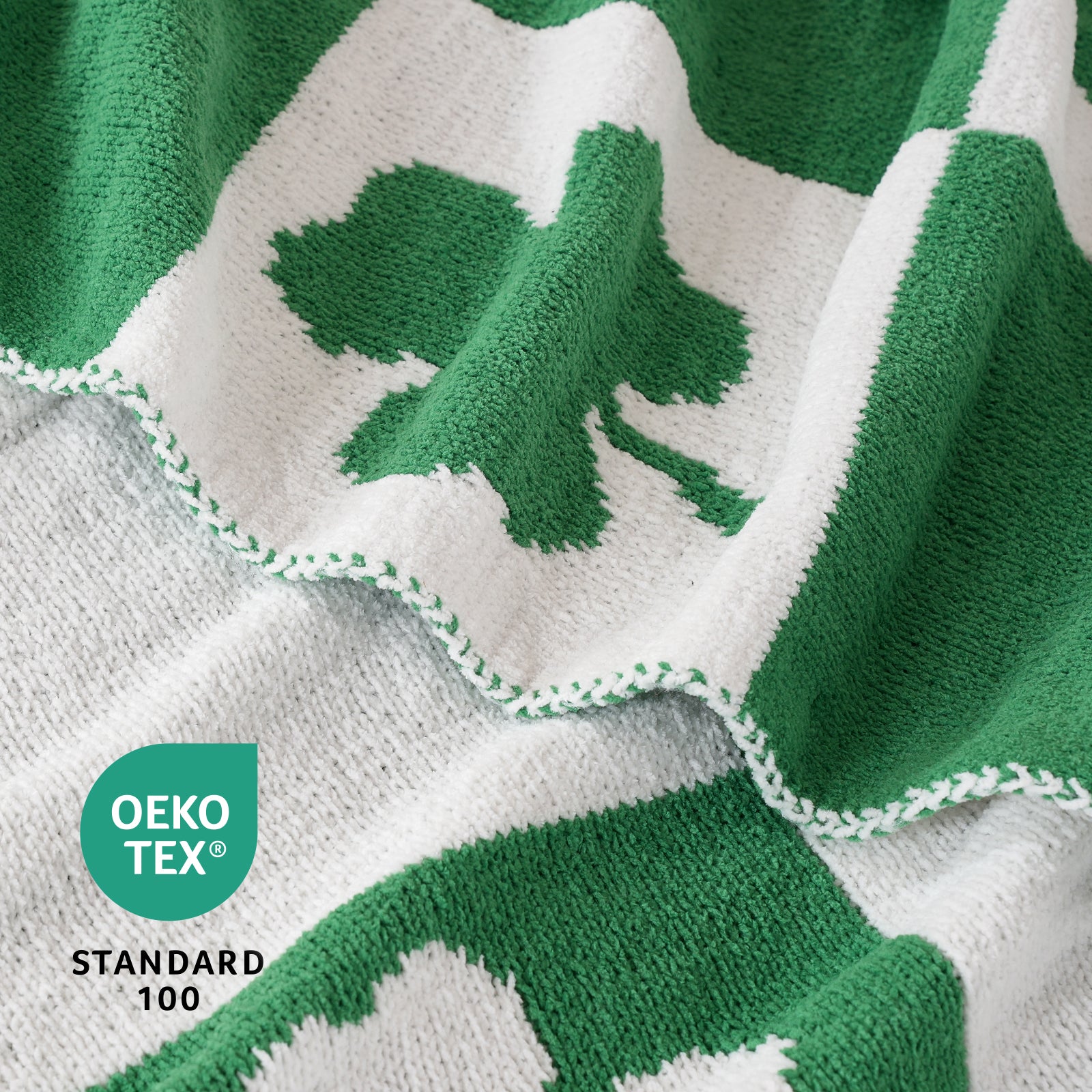 SnugCozy Lucky Shamrock Chenille Knit Throw Blanket