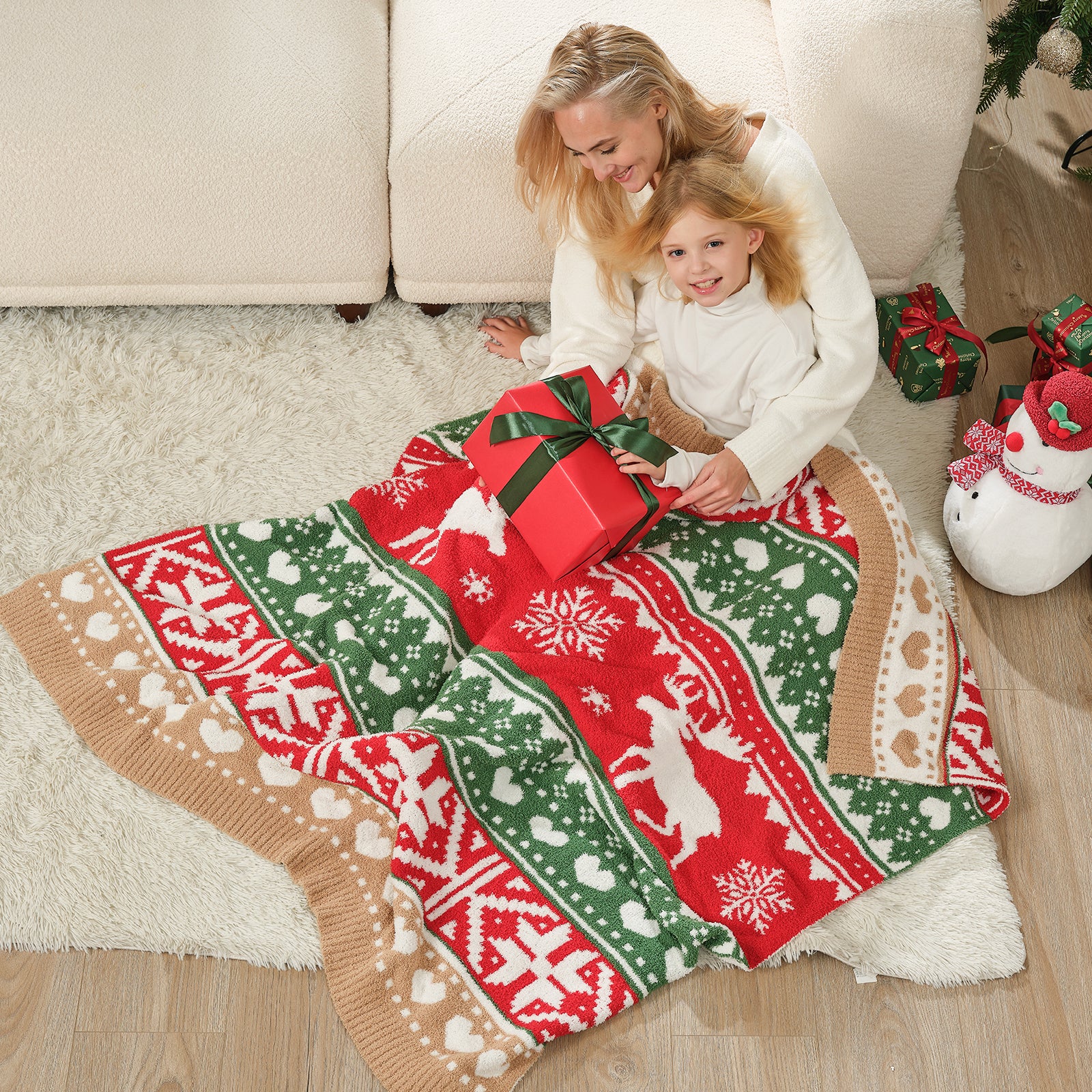 Reversible Fairy Isle Reindeer Christmas Throw Blanket