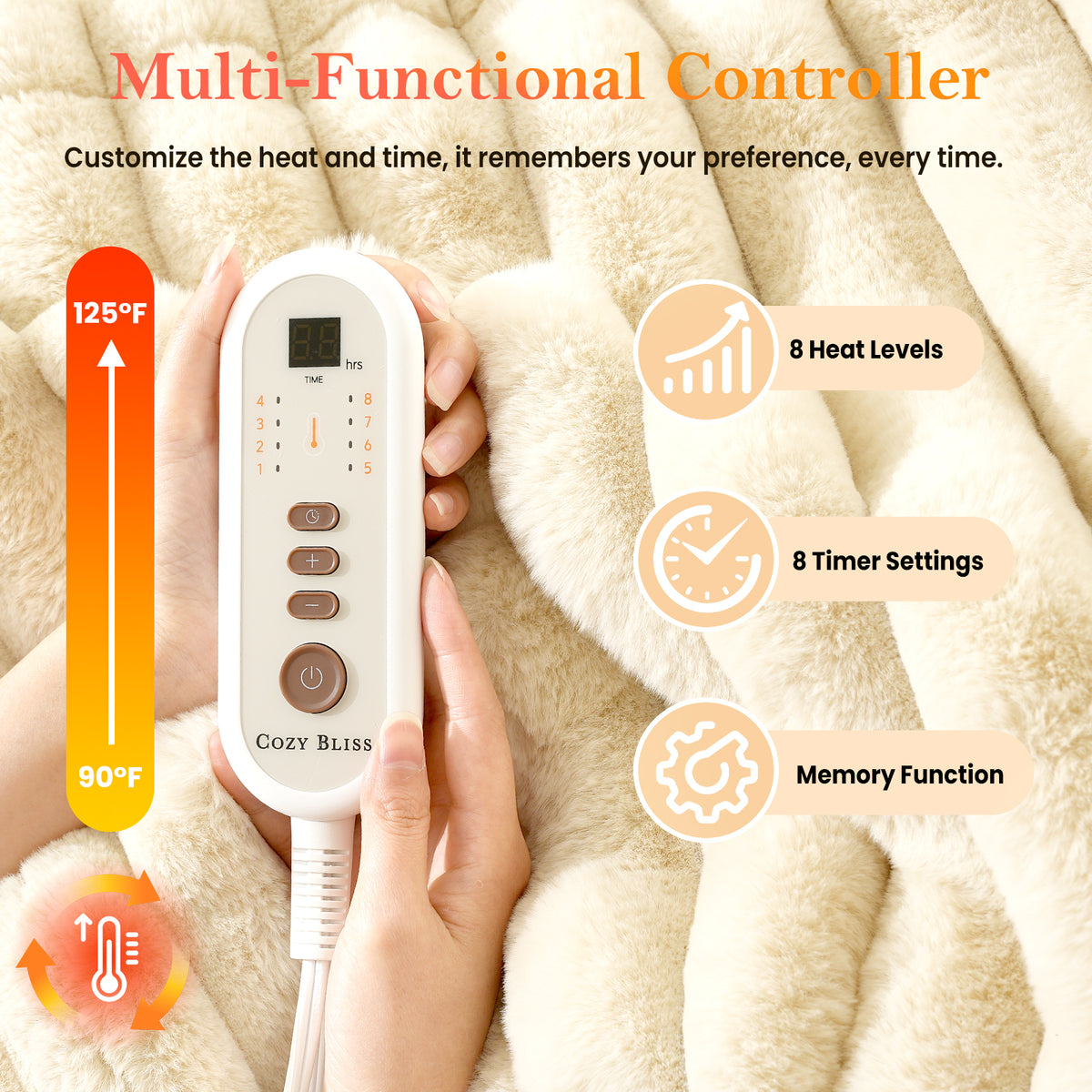 Heated Striped Faux Fur Electric Blanket