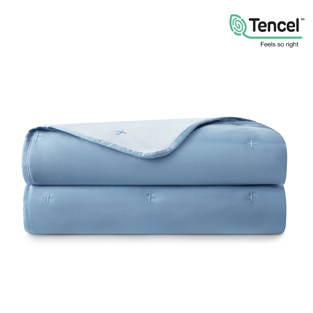 Folded Snuggle Sac Luxurious Tencel™ Lyocell Cooling Comforter#color_Blue