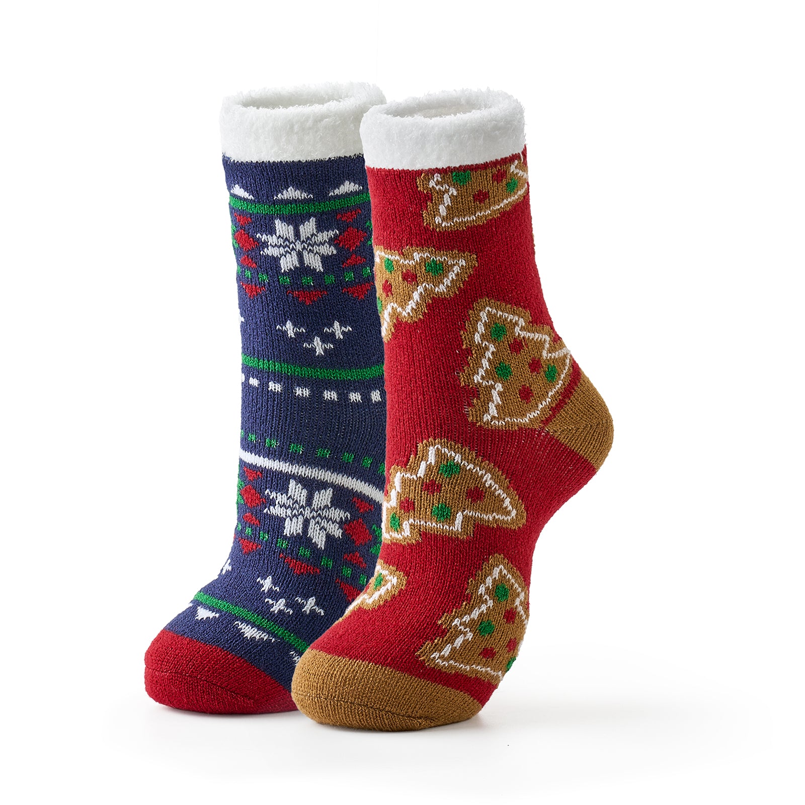 Women Double Layer Christmas Socks 2 pairs - Red Tree & Blue