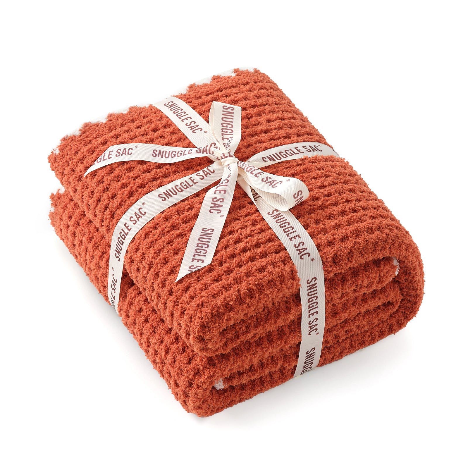 Orange textured blanket with a white ribbon on a white background #color_Orange