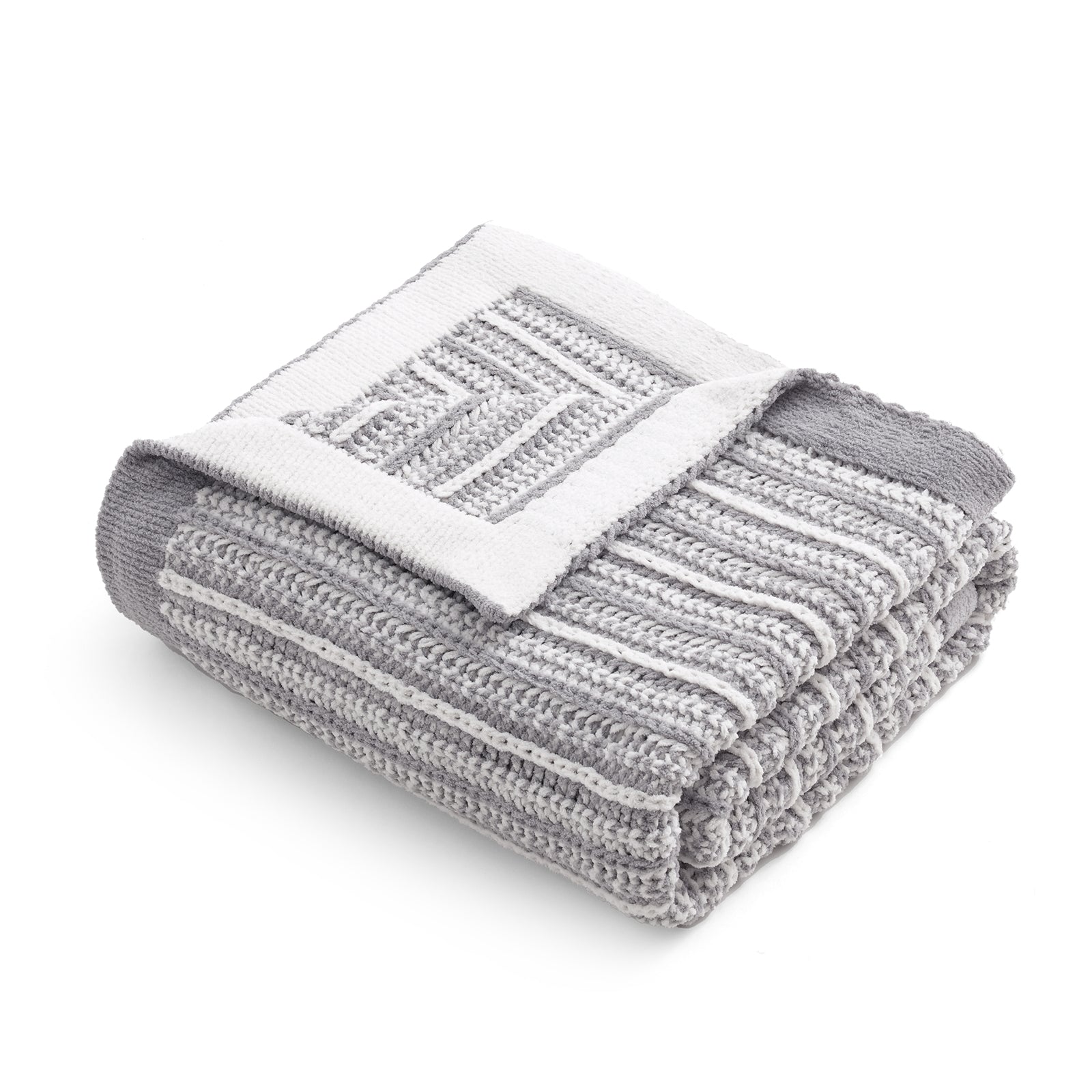 Snuggle Sac folded gray and white textured blanket on a white background #color_Gray&White