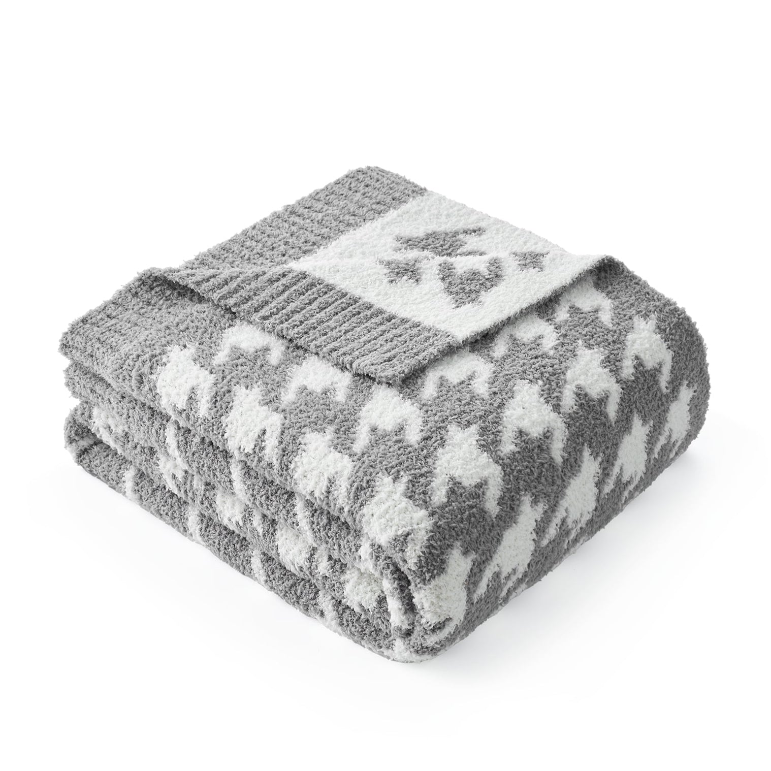 SnugCozy Reversible Houndstooth Feather Yarn Throw