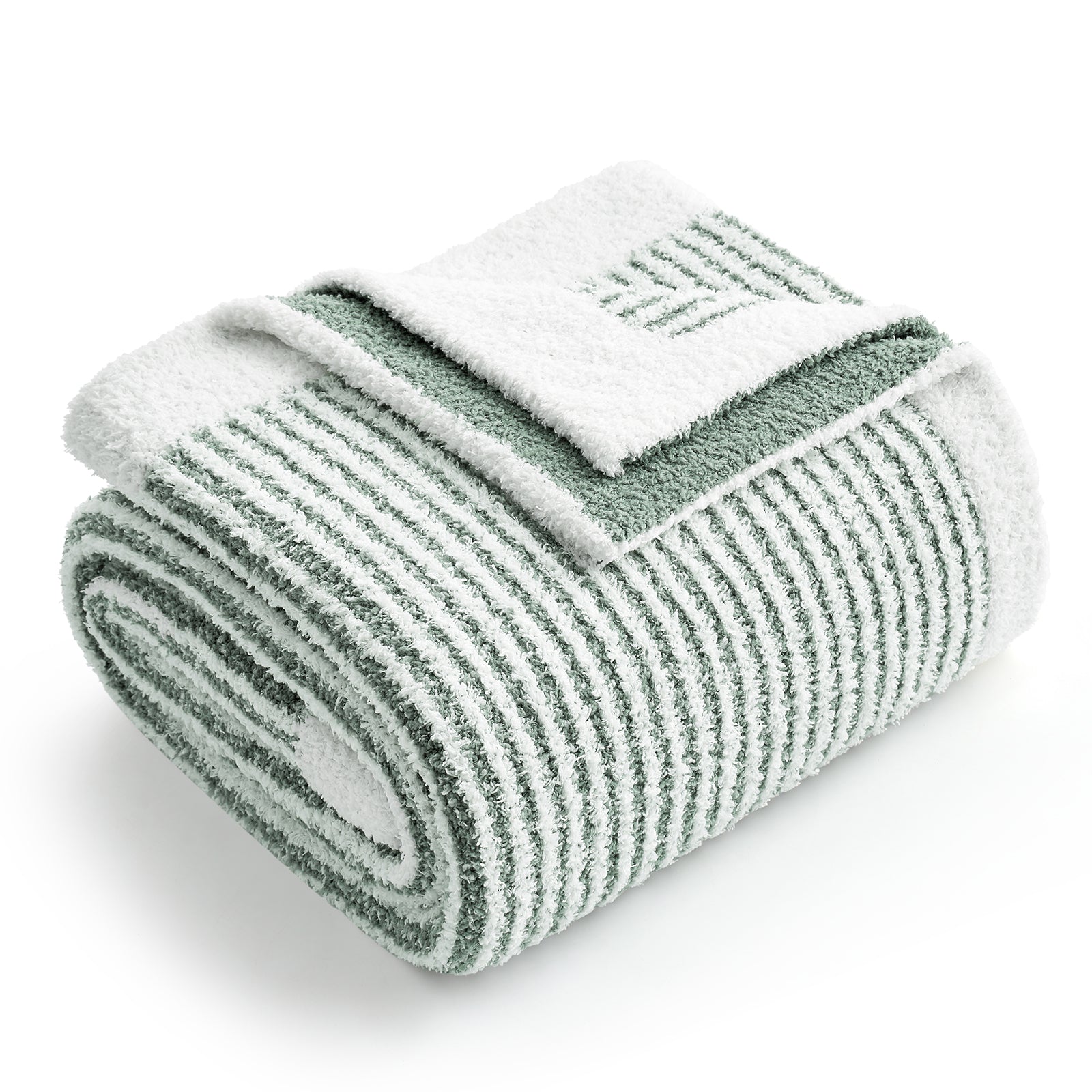 Rolled-up towel with a brand logo on a white background #color_Green/Cream