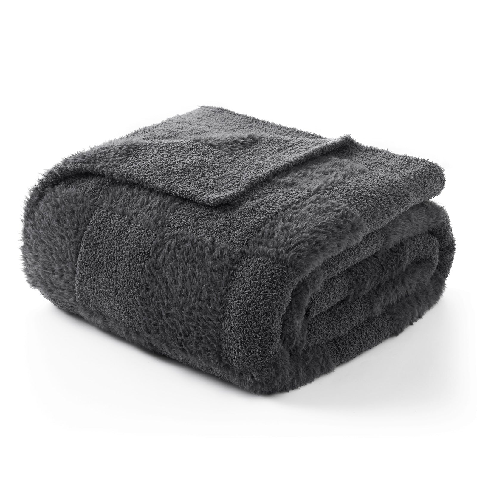 Checkered Faux Fur Microfiber Blanket - #Color_Solid Dark Grey