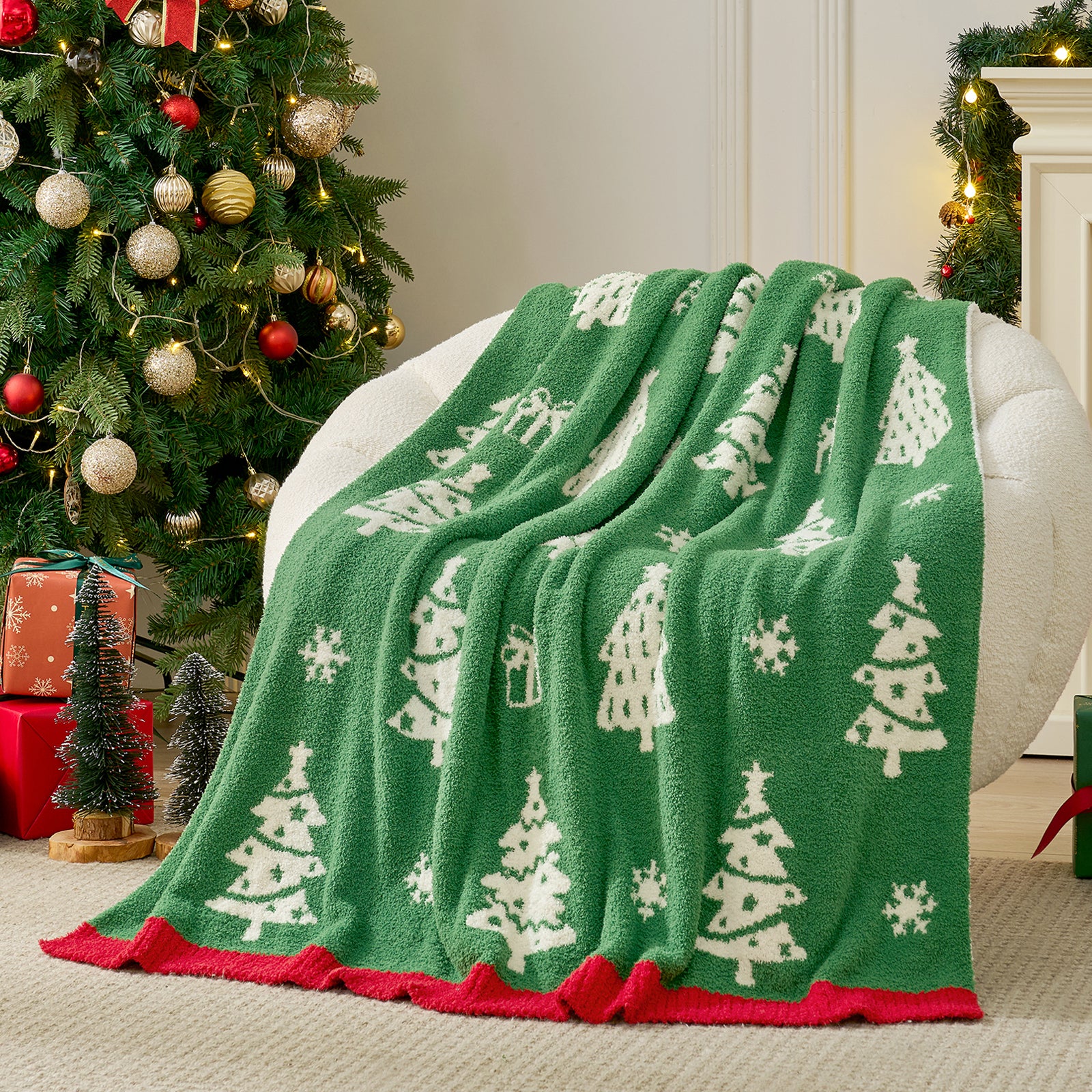 Christmas Tree Green Feather Yarn Throw