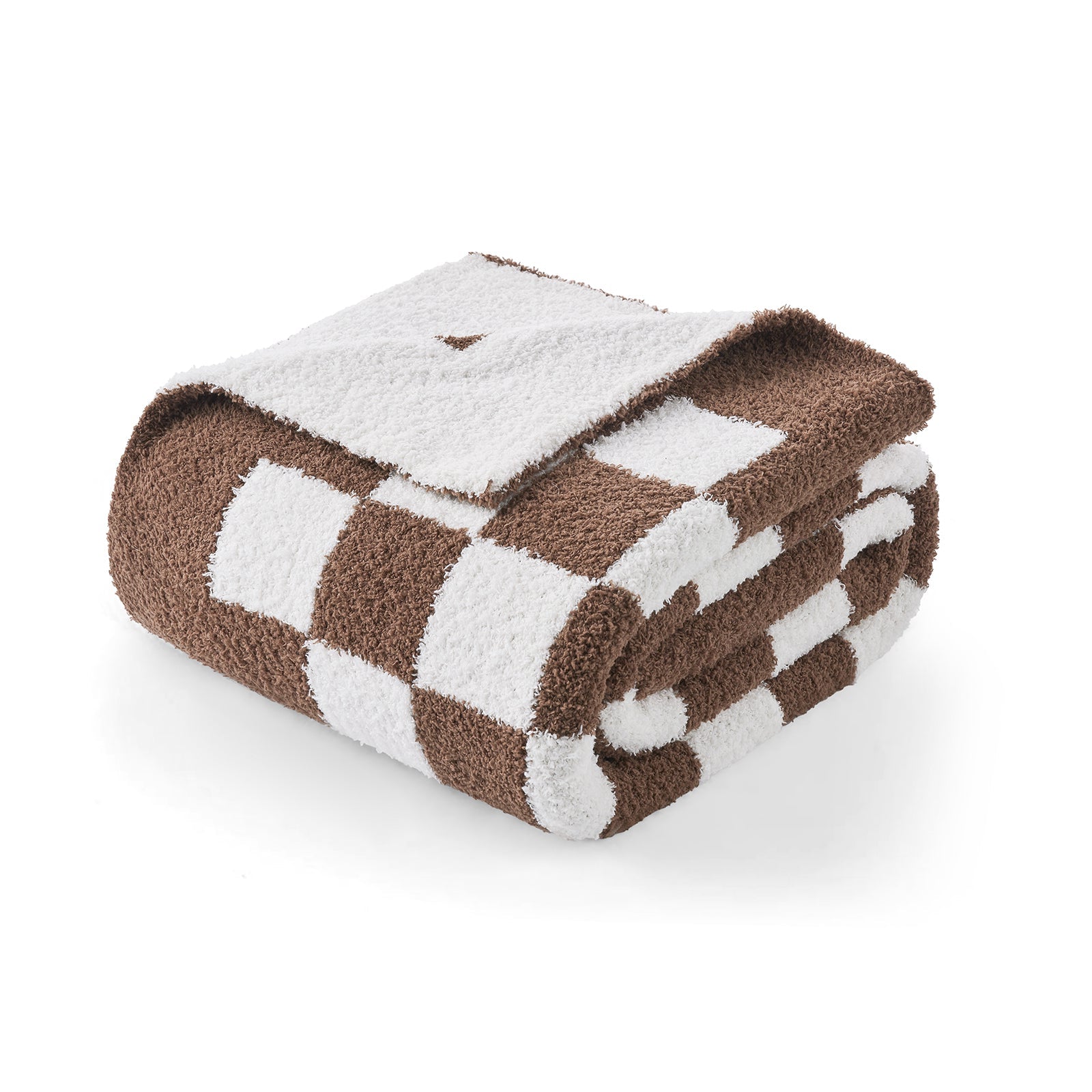 Checkered brown and white blanket on a white background #color_Checkered Brown