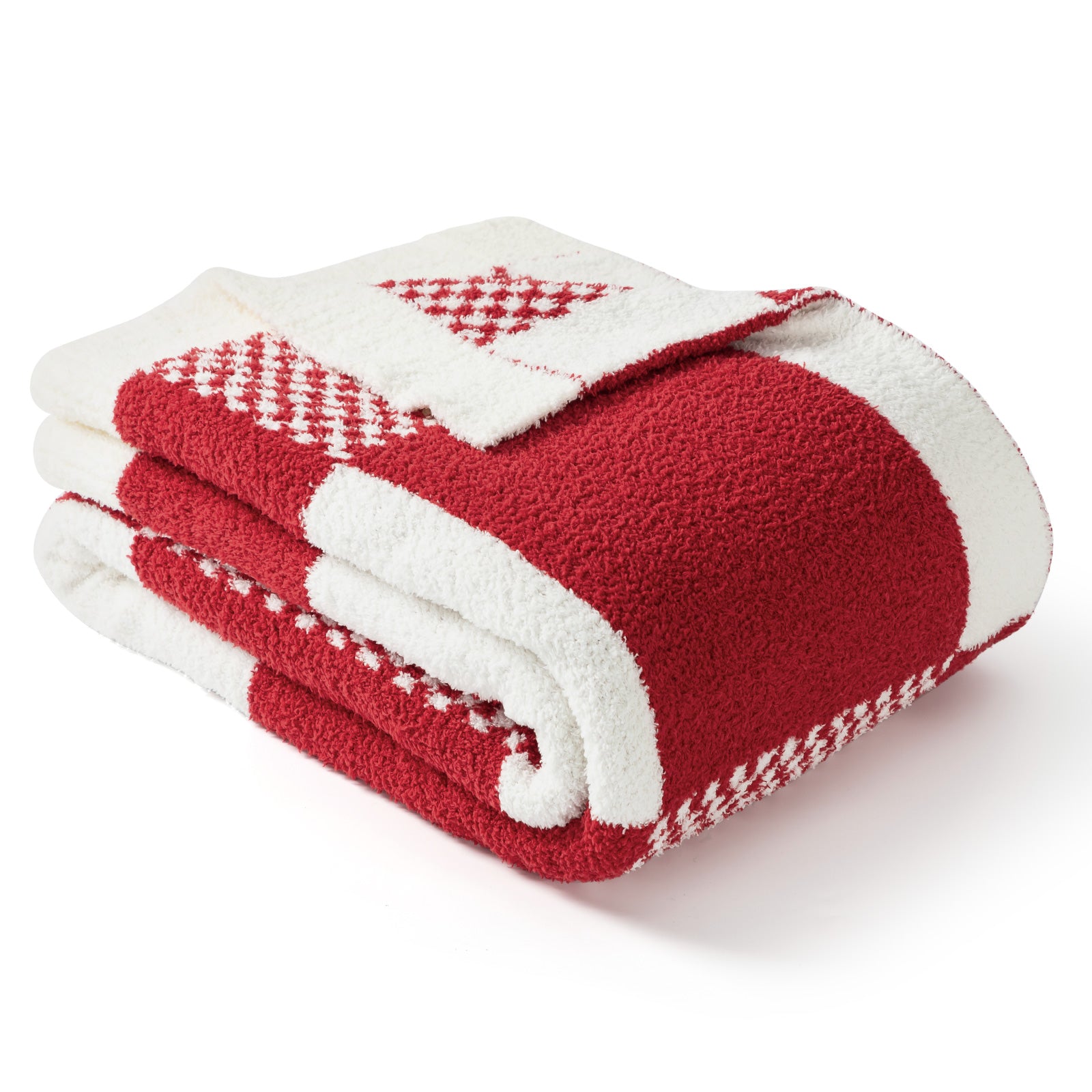 Folded red and white blanket on a white background #color_Red White