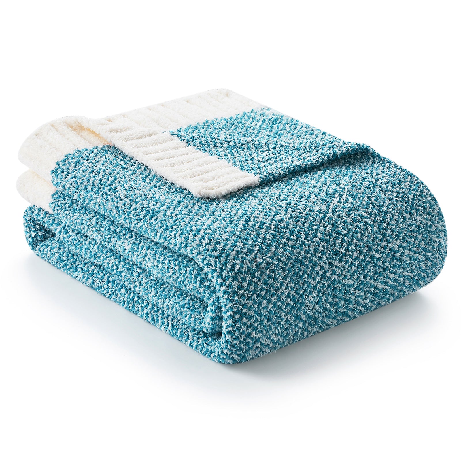 Folded blue and white blanket on a white background #color_Heather Teal