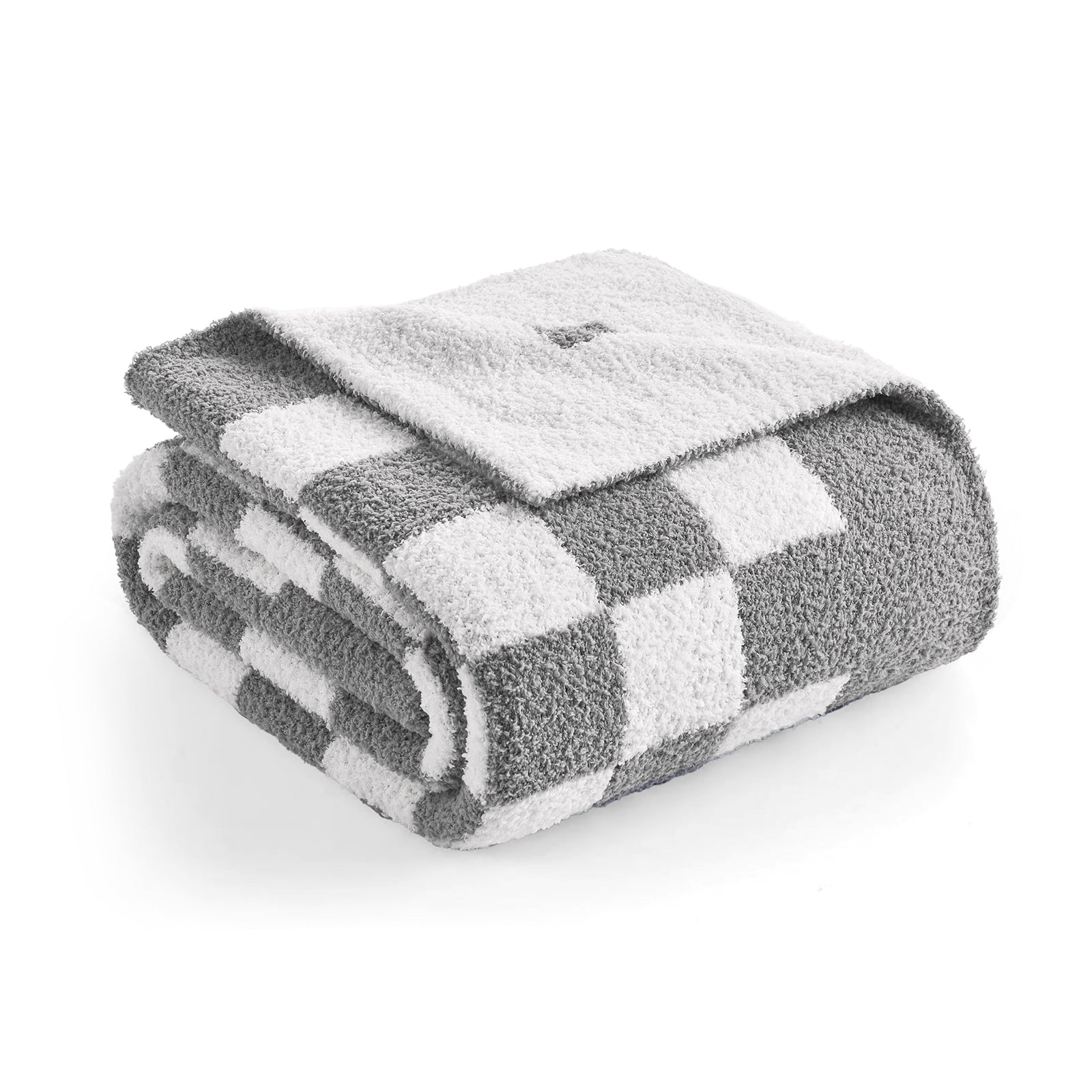 Folded gray and white checkered blanket on a white background #color_Checkered Grey