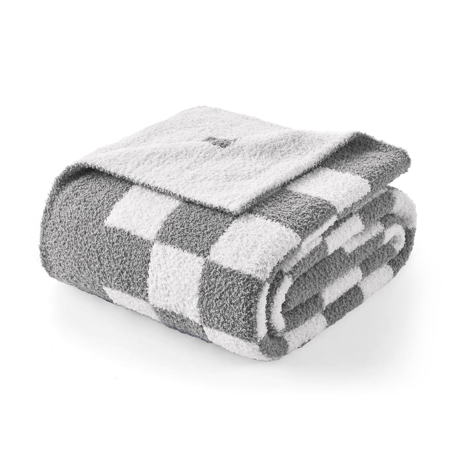 Folded gray and white checkered blanket on a white background #color_Checkered Grey