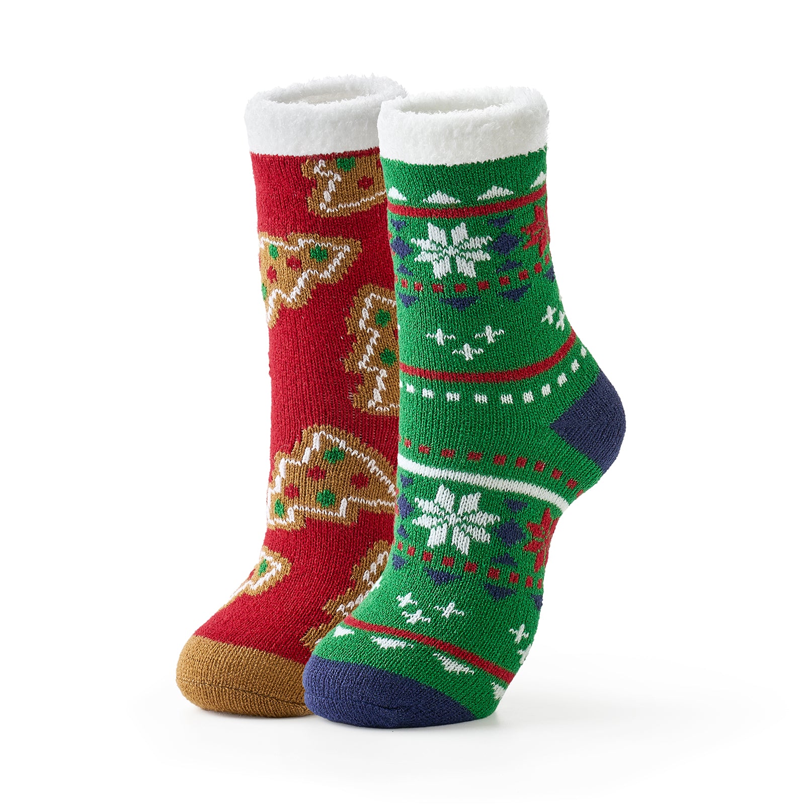 Women Double Layer Christmas Socks 2 pairs - Red Tree & Blue