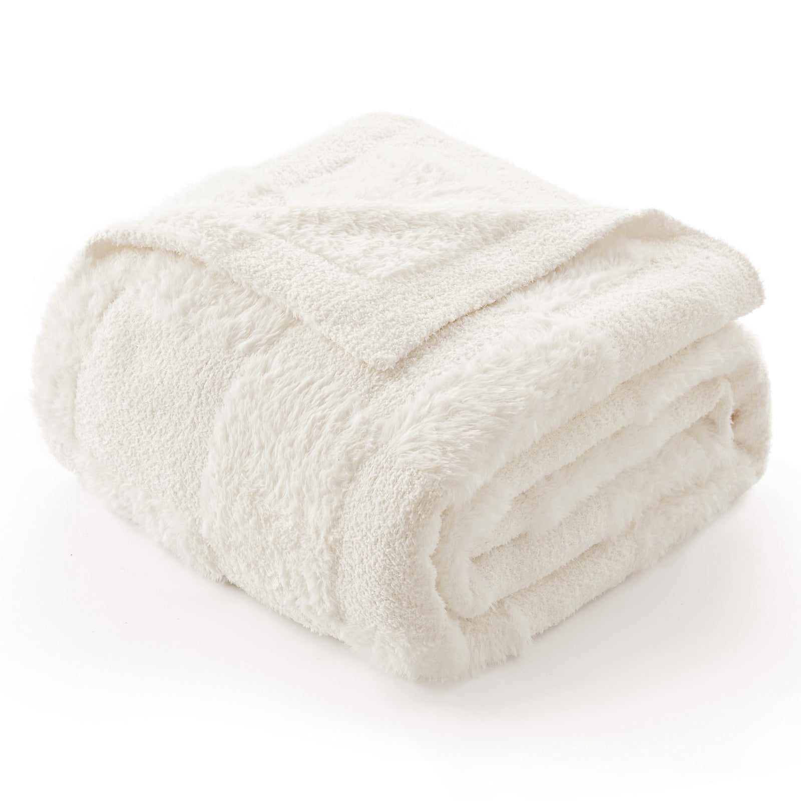 Checkered Faux Fur Microfiber Blanket - #Color_Solid Ivory