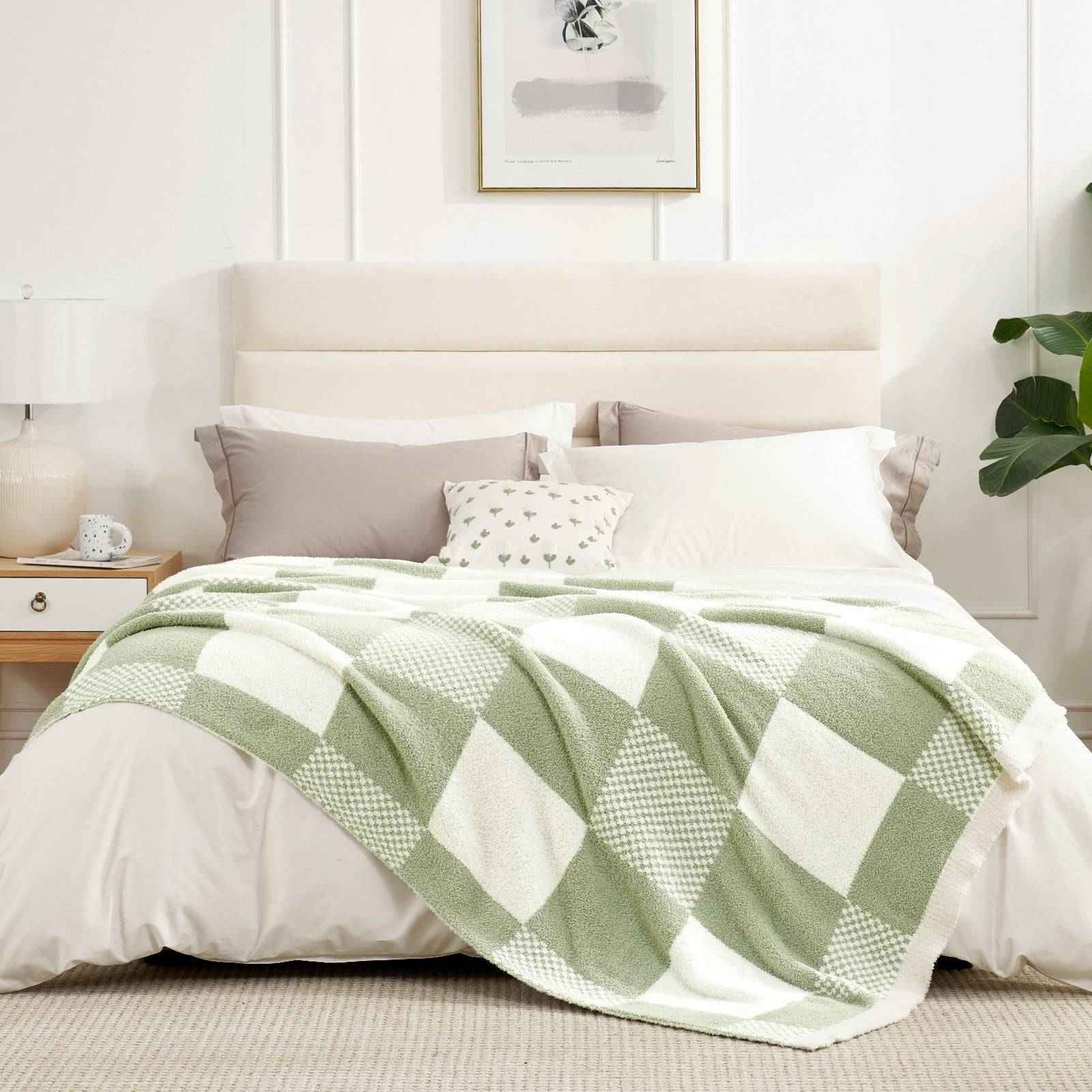 Checkered Throw Blanket - Snuggle Sac - #Color_Sage Green