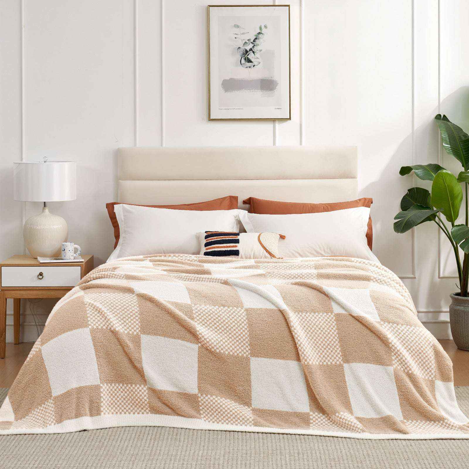 Checkered Throw Blanket - Snuggle Sac - #Color_Beige