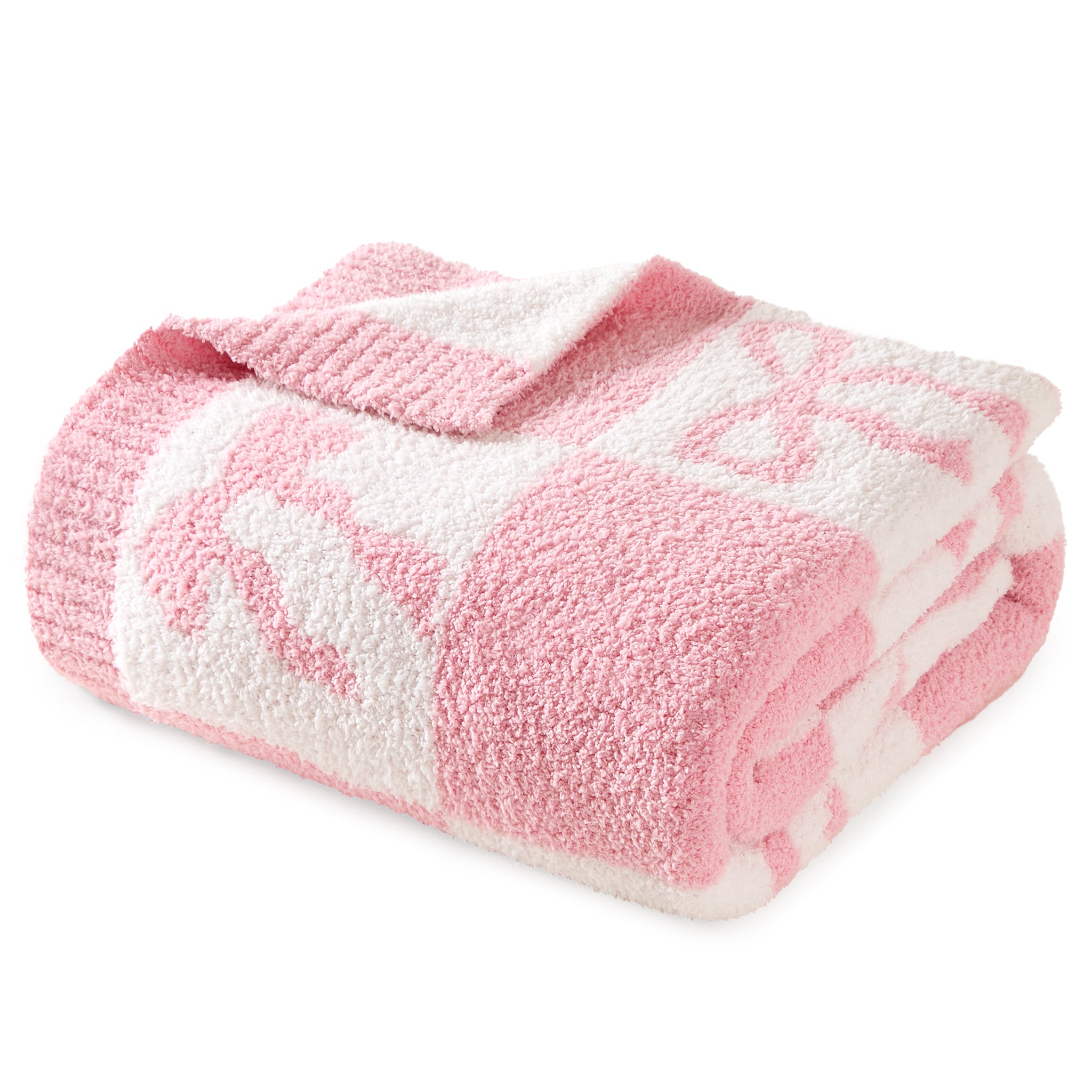 SnugCozy Reversible Checkered Bow Feather Yarn Knit Throw Blanket