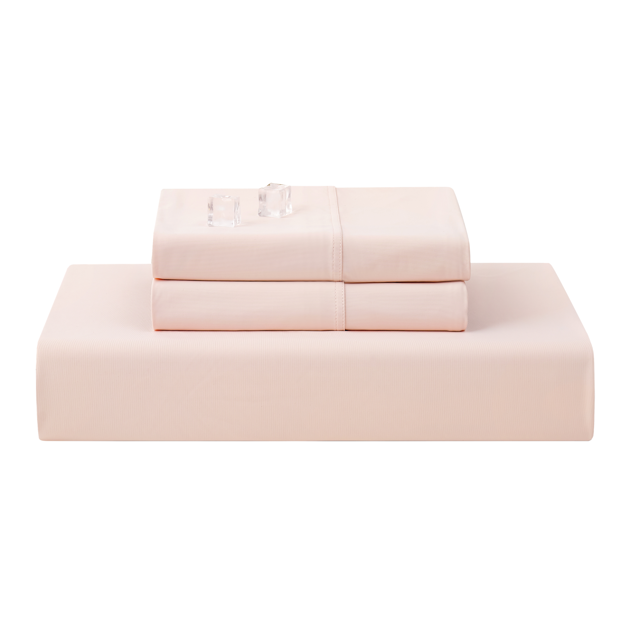 Folded pink fitted sheet and pillowcase set on a white background#color_Pink