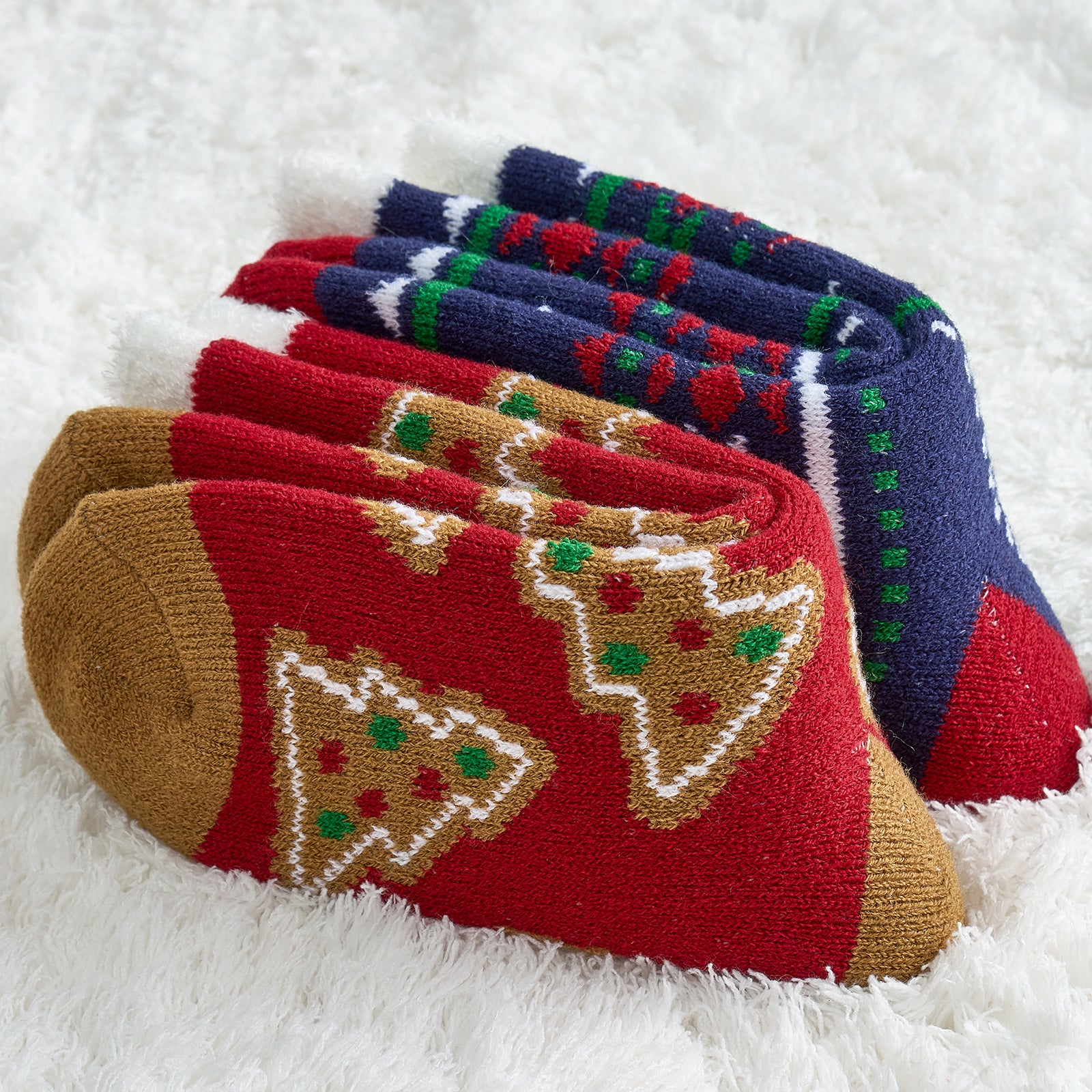 Women Double Layer Christmas Socks 2 pairs - Red Tree & Blue