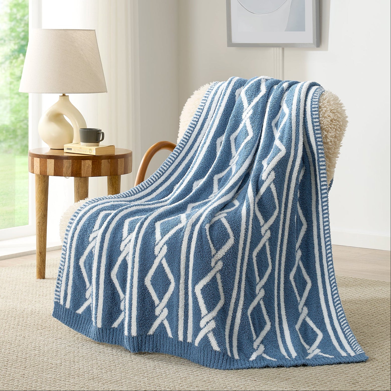 SnugCozy Aesthetic Boho Feather Yarn Knit Throw Blanket