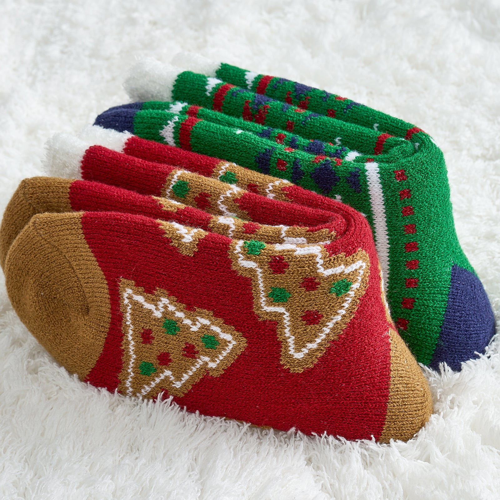 Women Double Layer Christmas Socks 2 pairs - Red Tree & Blue