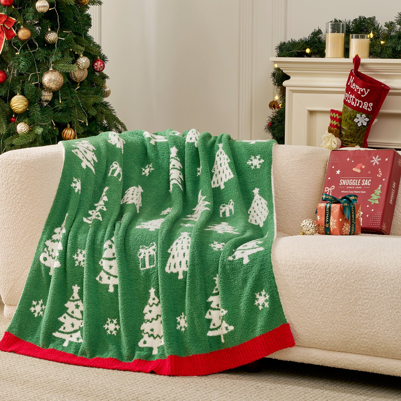 Christmas Tree Green Feather Yarn Throw