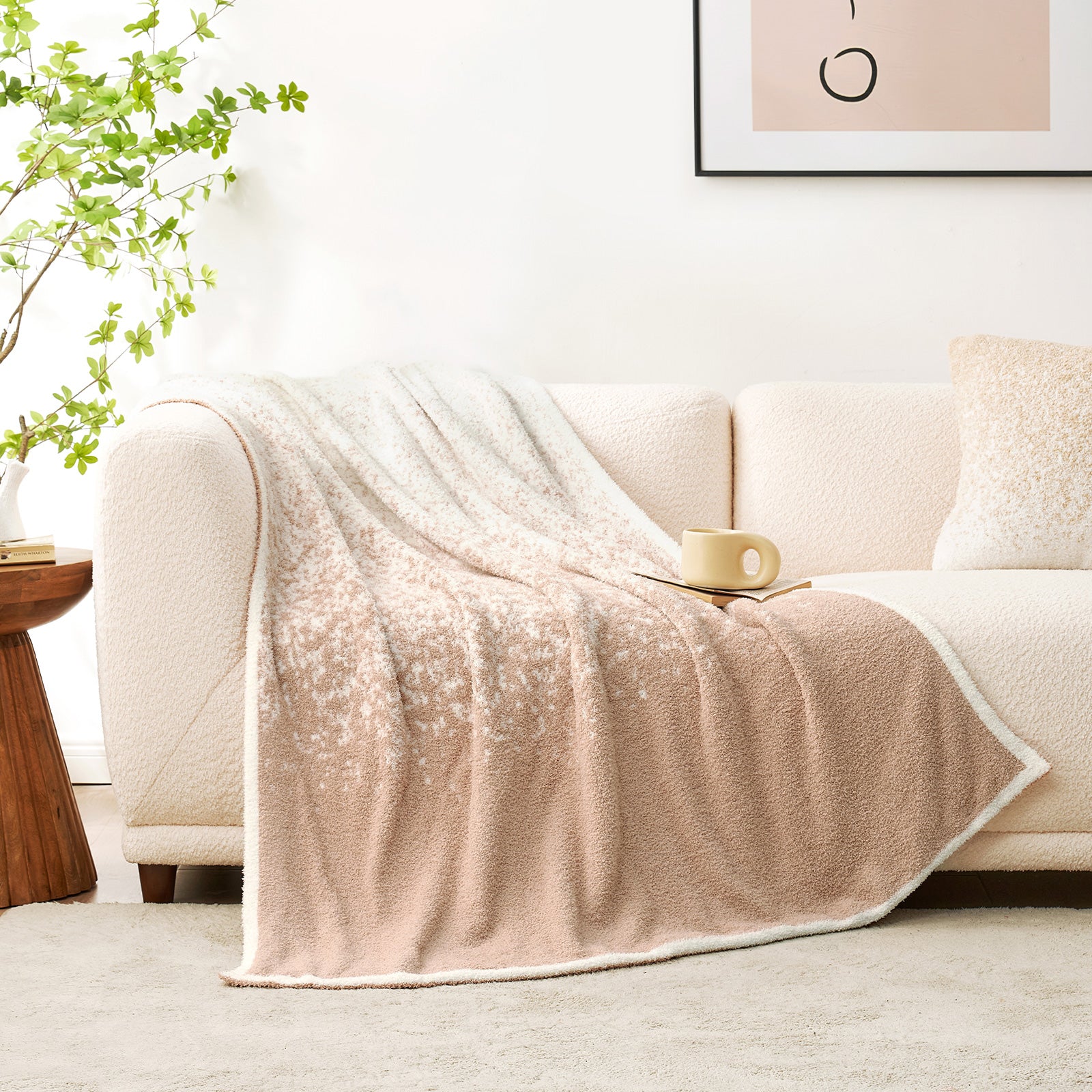 SnugCozy Reversible Ombre Heather Feather Yarn Knit Throw Blanket