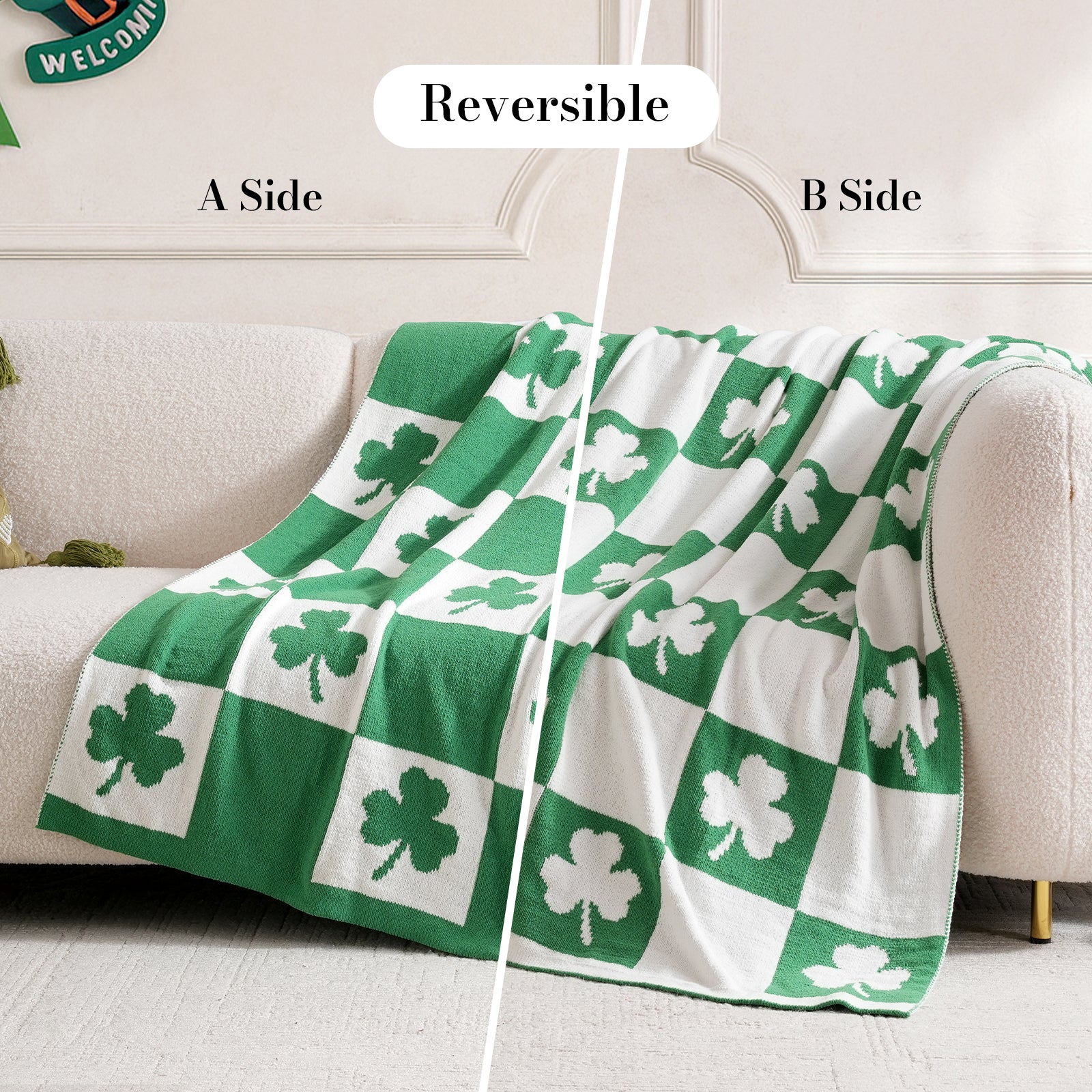 SnugCozy Lucky Shamrock Chenille Knit Throw Blanket