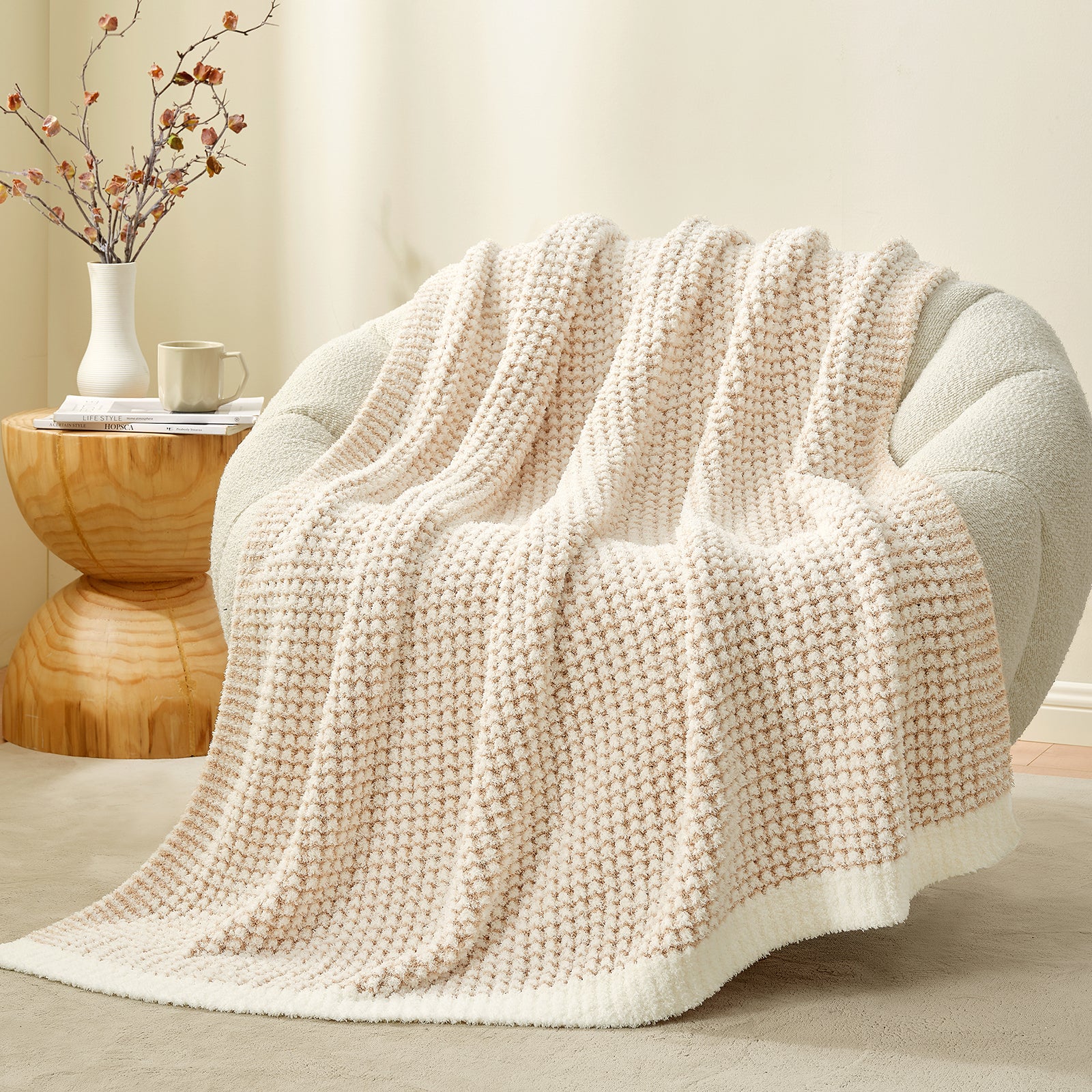 Soft Waffle Feather Yarn Throw Blanket