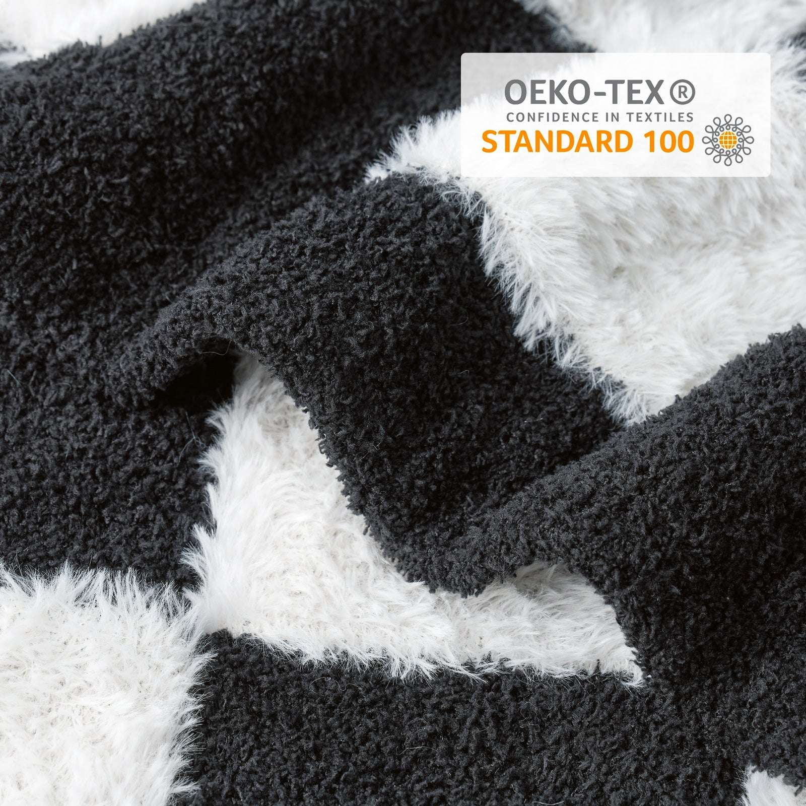 Checkered Faux Fur Microfiber Blanket - #Color_Black White