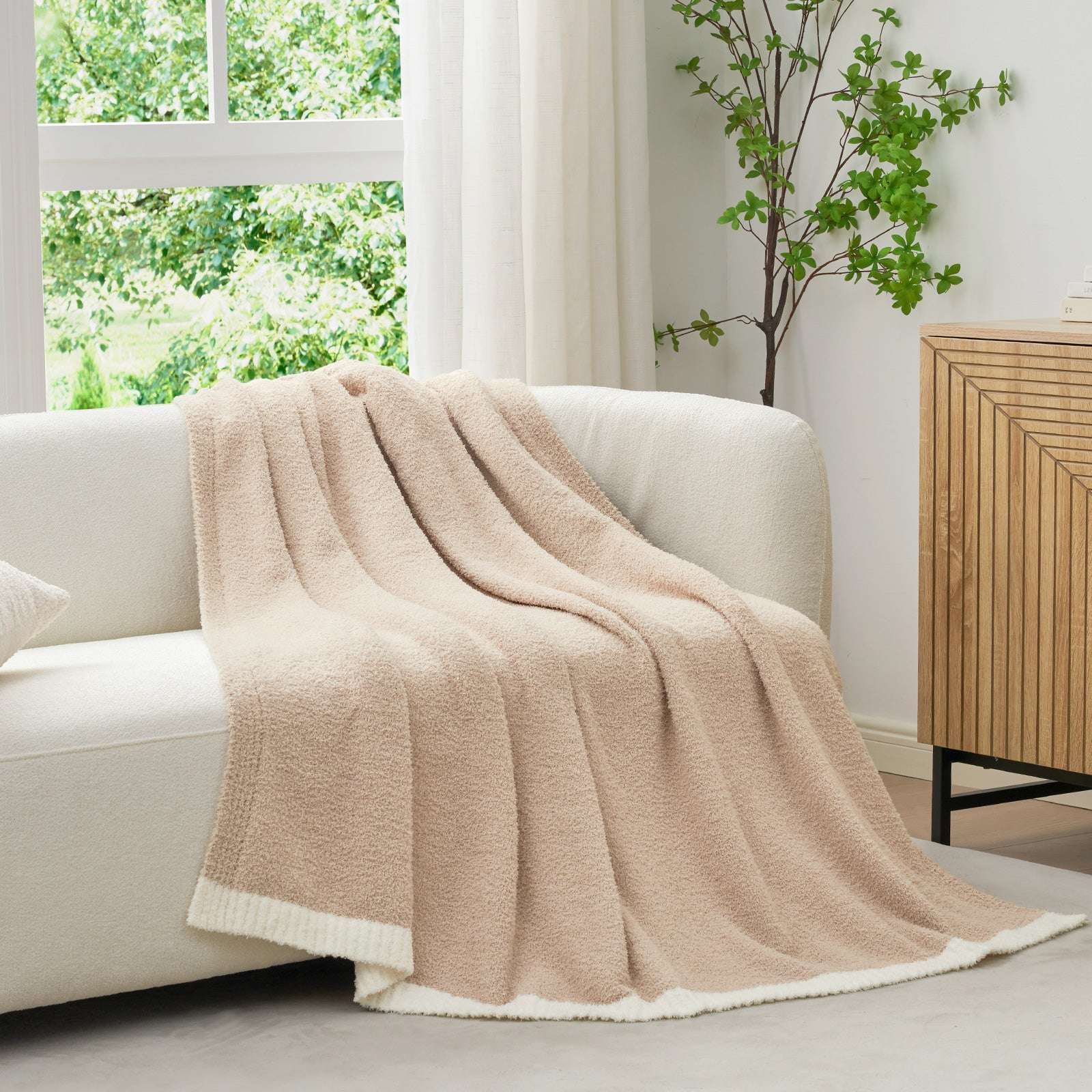 Ultra Soft Solid Throw Blanket - Snuggle Sac - #Color_Beige
