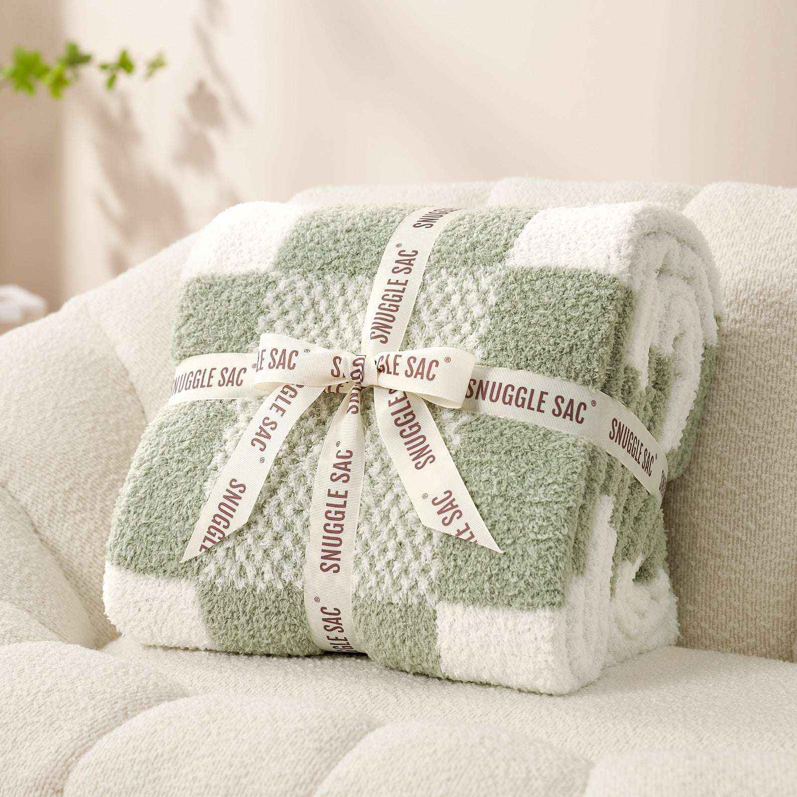Checkered Throw Blanket - Snuggle Sac - #Color_Sage Green