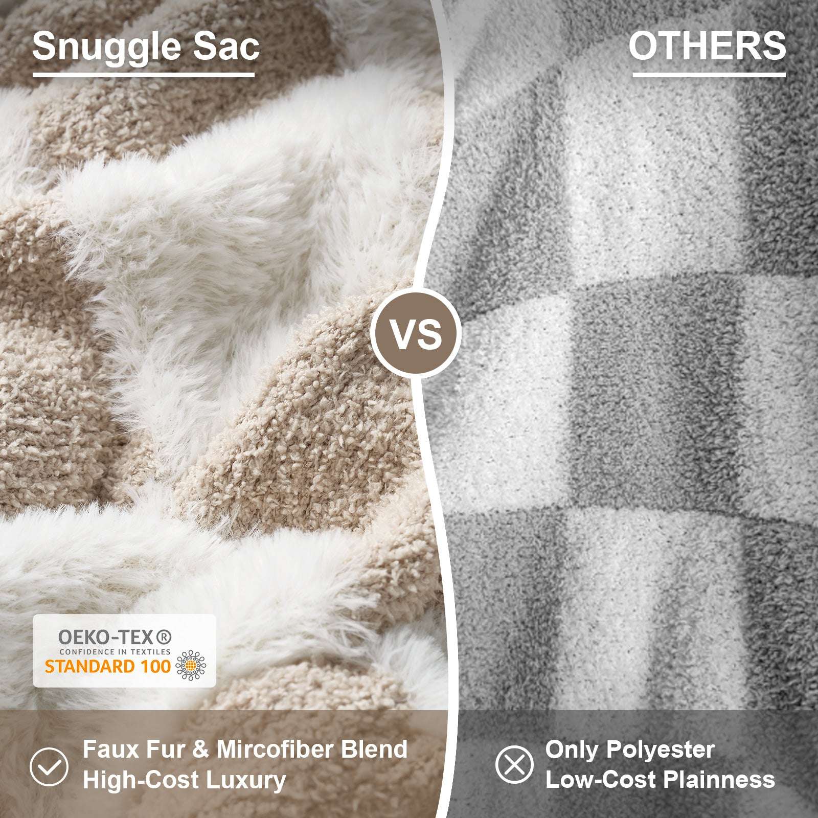 Checkered Faux Fur Microfiber Blanket - #Color_Beige White