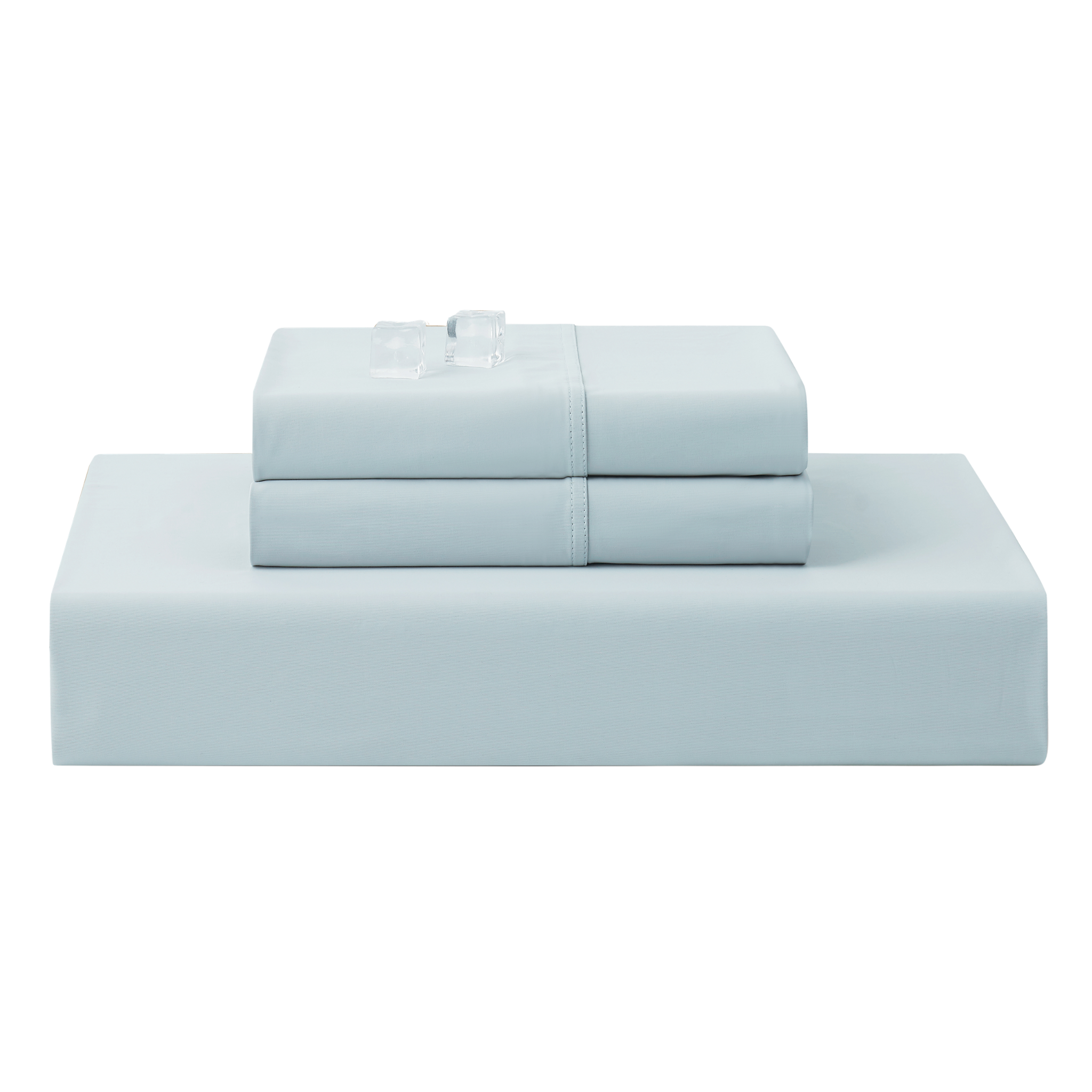 Folded blue fitted sheet and pillowcase set on a white background#color_Blue
