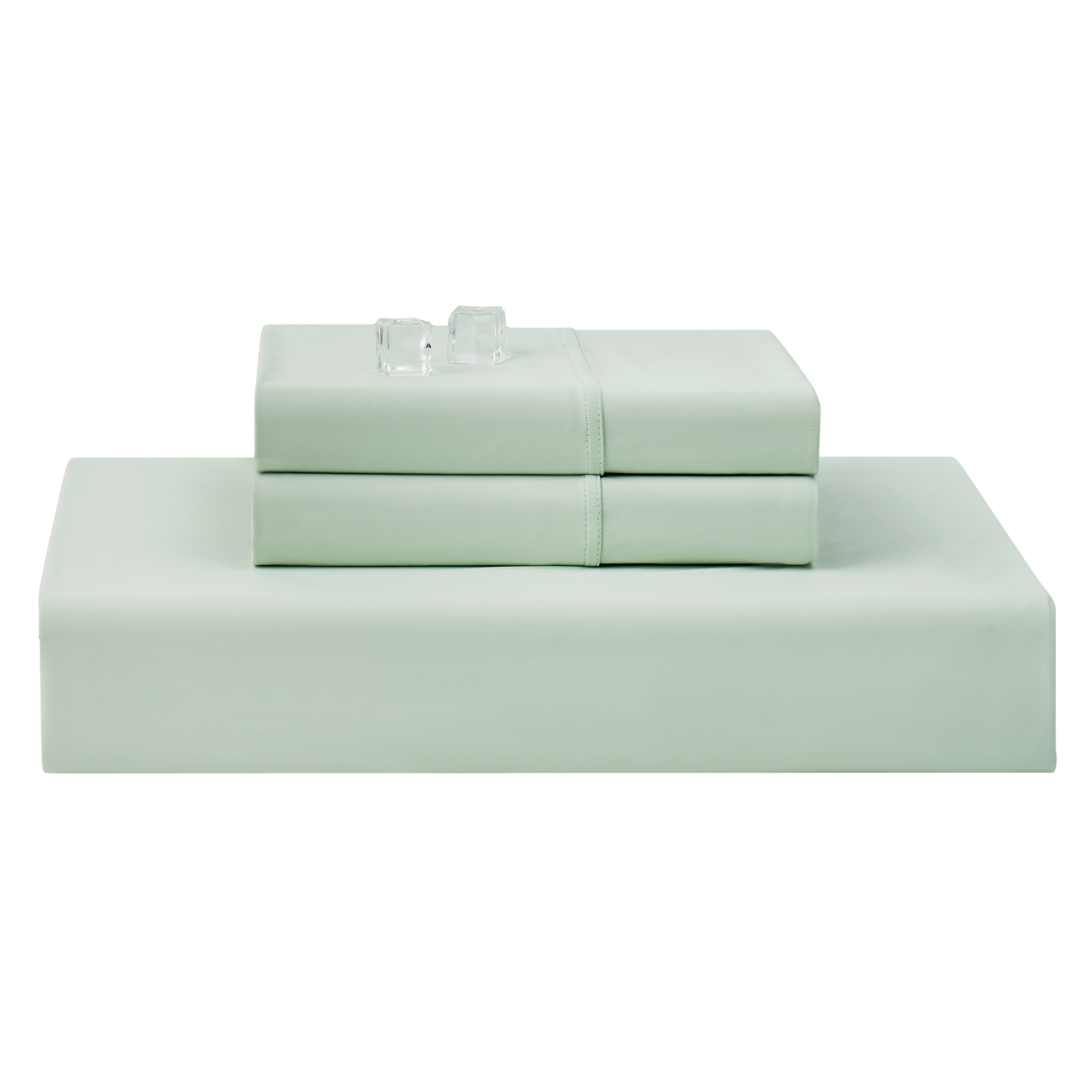 Folded mint green fitted sheet and pillowcase set on a white background#color_Mint Green
