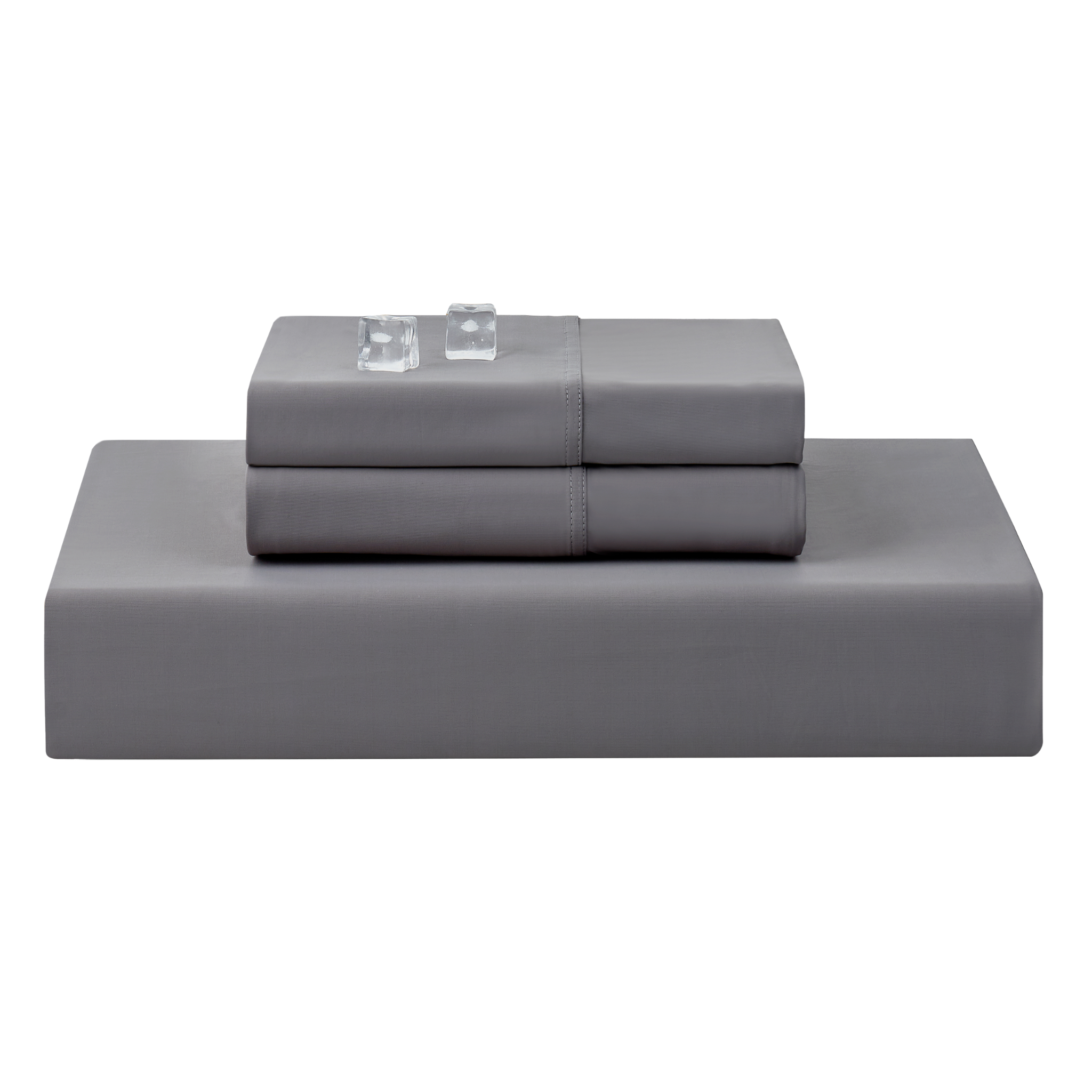 Folded dark grey fitted sheet and pillowcase set on a white background#color_Dark Grey