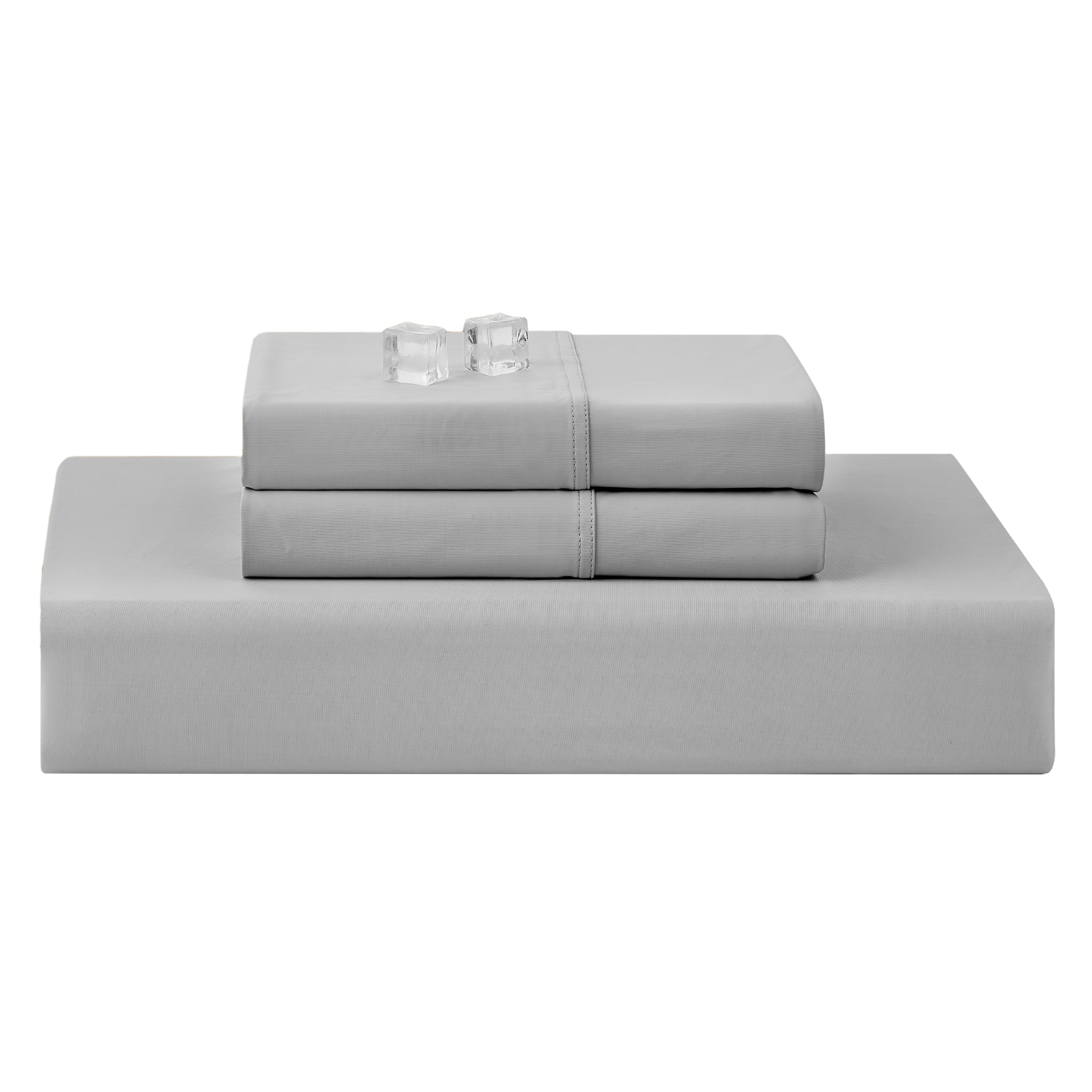 Folded light grey fitted sheet and pillowcase set on a white background#color_Light Grey