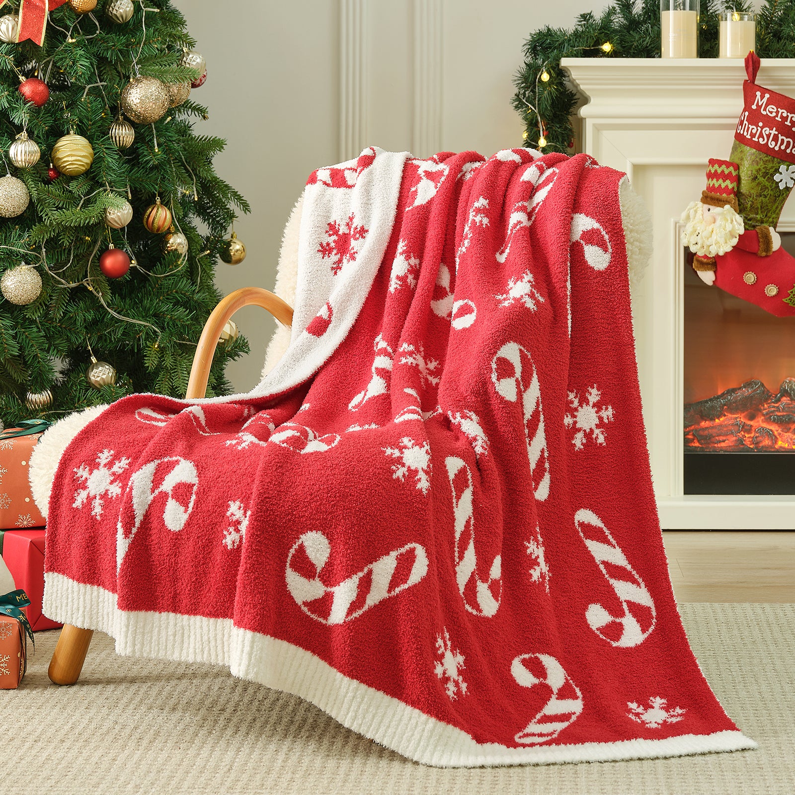 Reversible Fairy Isle Sugarcane Christmas Throw Blanket