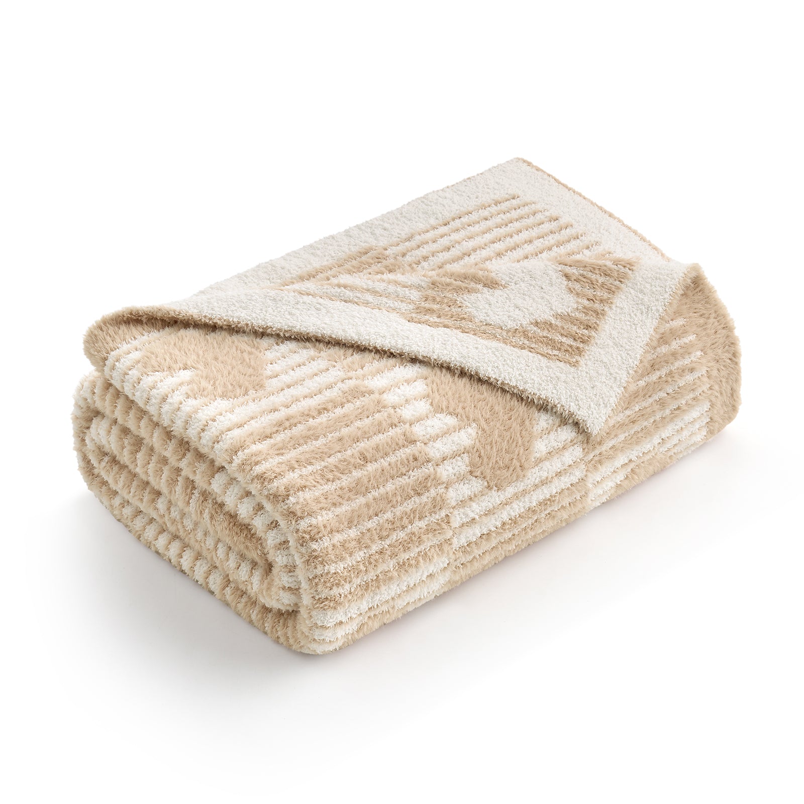 Folded beige and white textured blanket on a white background #color_Beige Heart