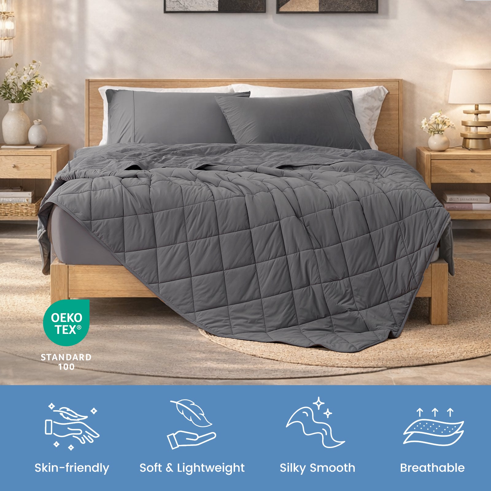 Charcoal grey chill weave cooling blanket, breathable, soft and skin-friendly. #Color_Charcoal Grey