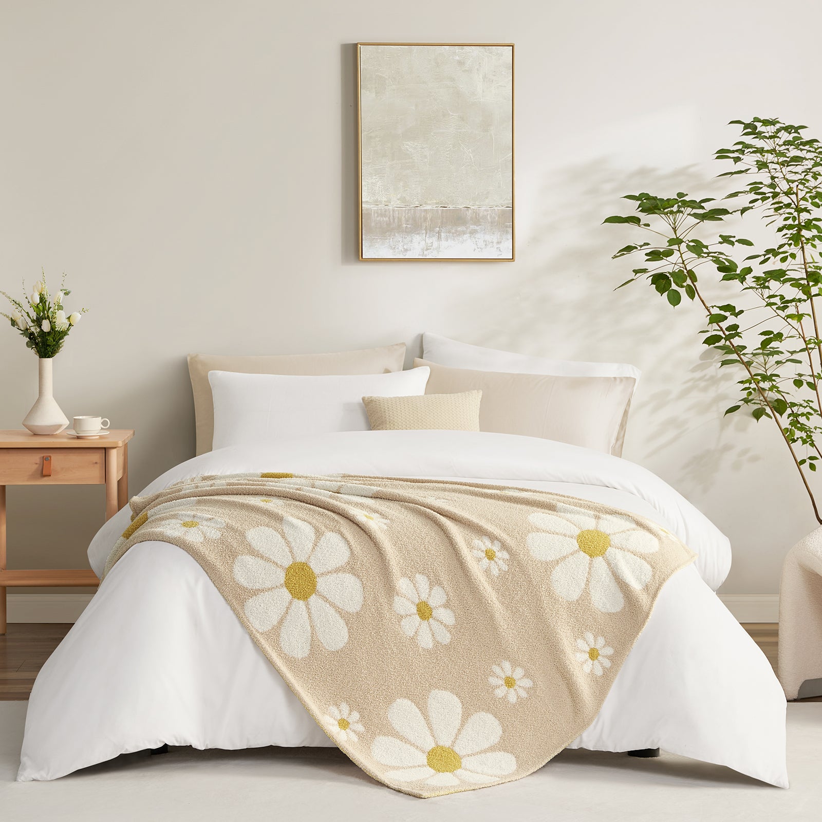 SnugCozy Spring Floral Feather Yarn Knit Throw Blanket