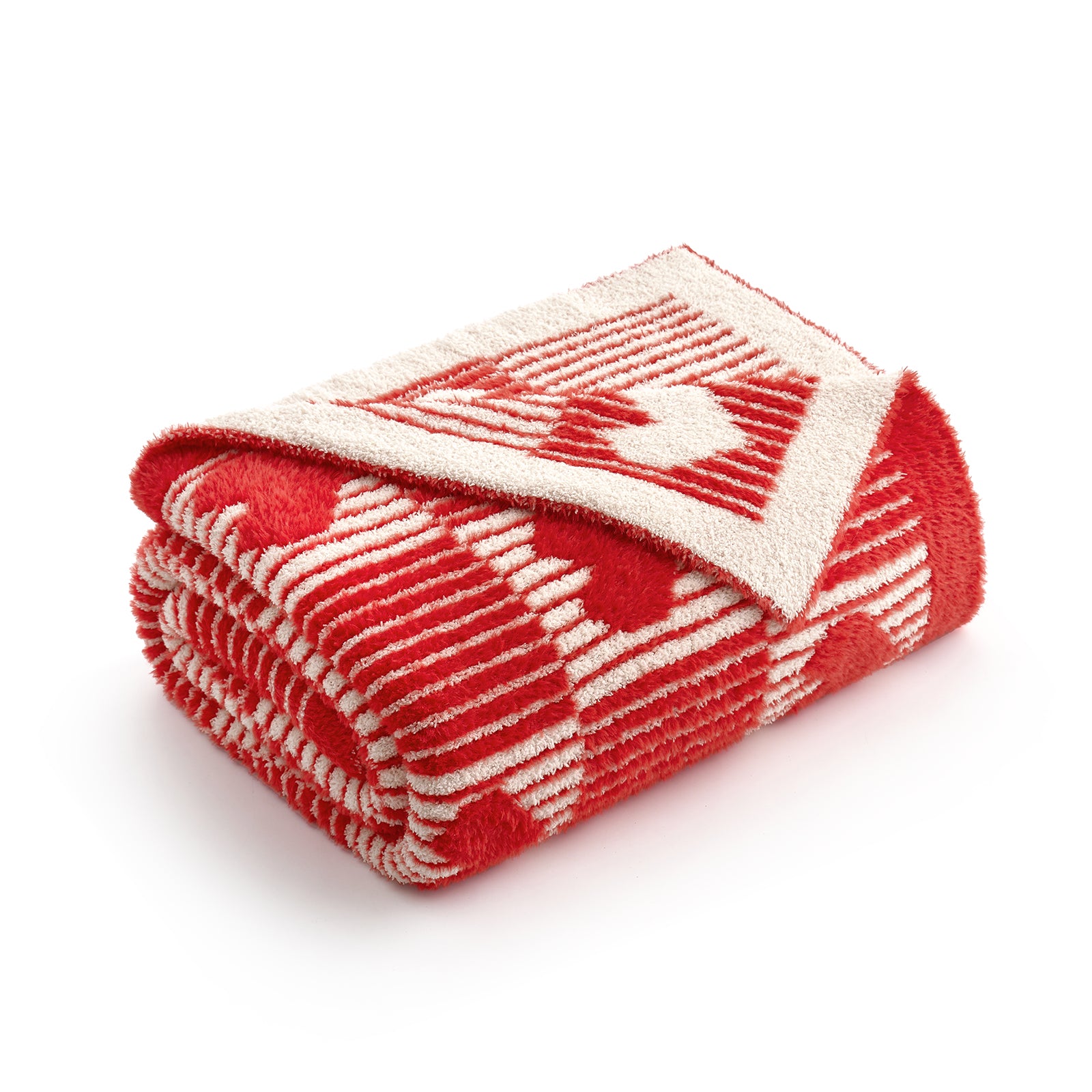 Folded red and white checkered blanket on a white background #color_Red Heart