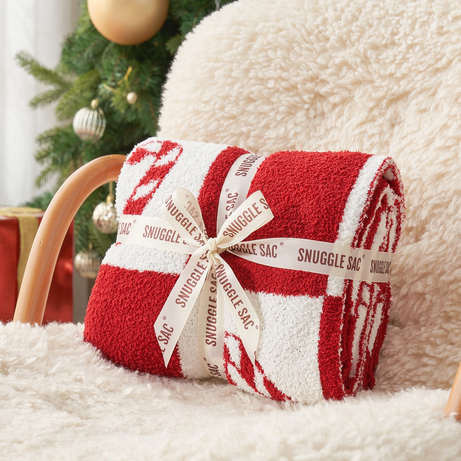 Christmas Red Candy Cane Throw Blanket