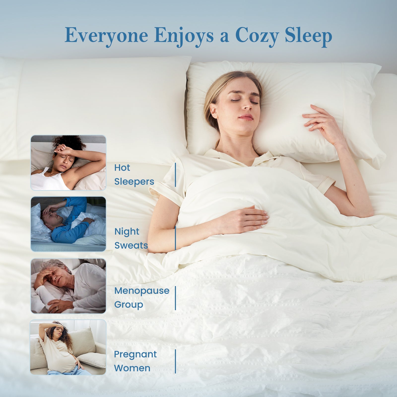 Snuggle Sac white cooling blanket for hot sleepers, night sweat, menopause group and pregnant women#color_White