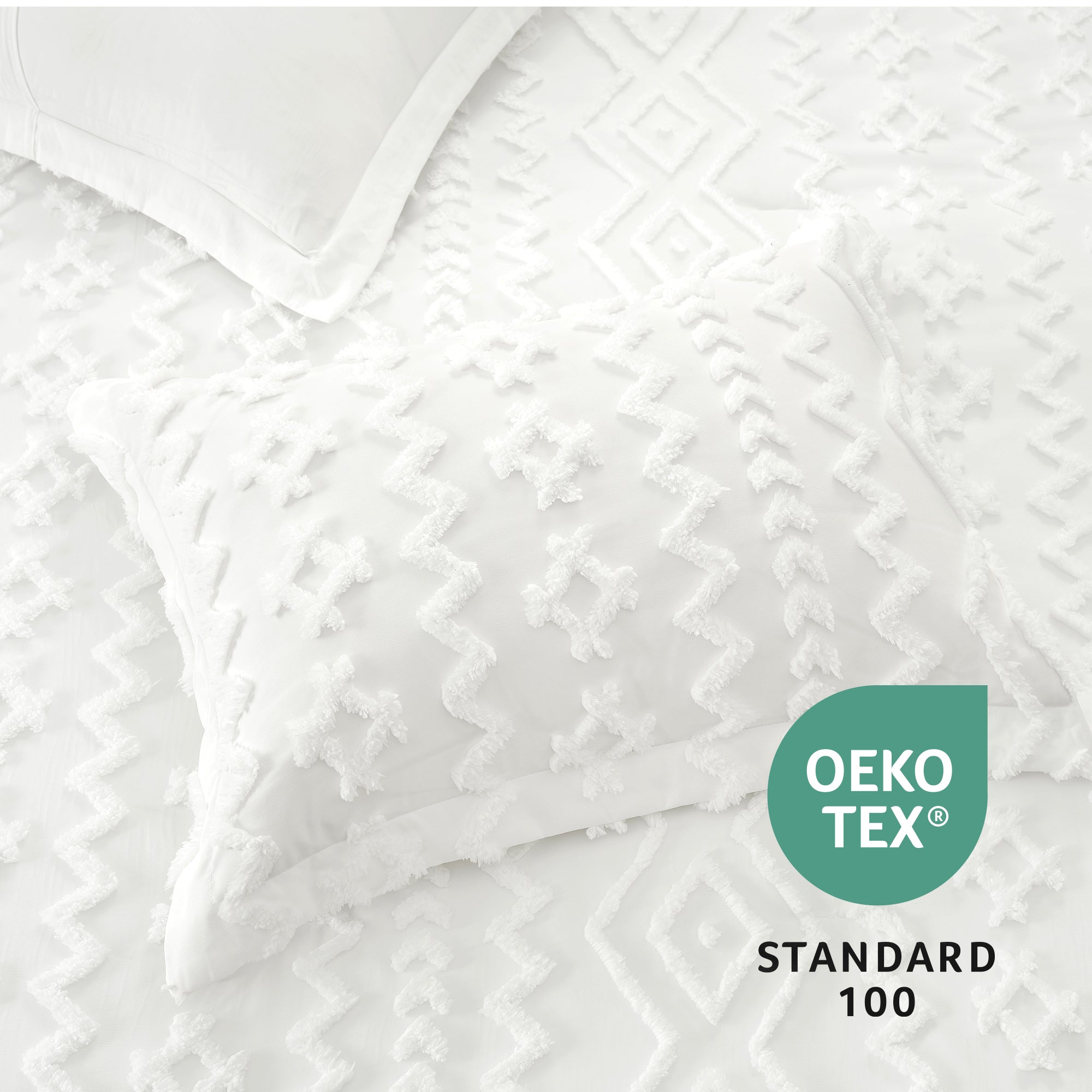 Snuggle SacAll-Season Boho Deluxe Embroidery Comforter Set on bed with OEKO TEX Certificate#color_Off White