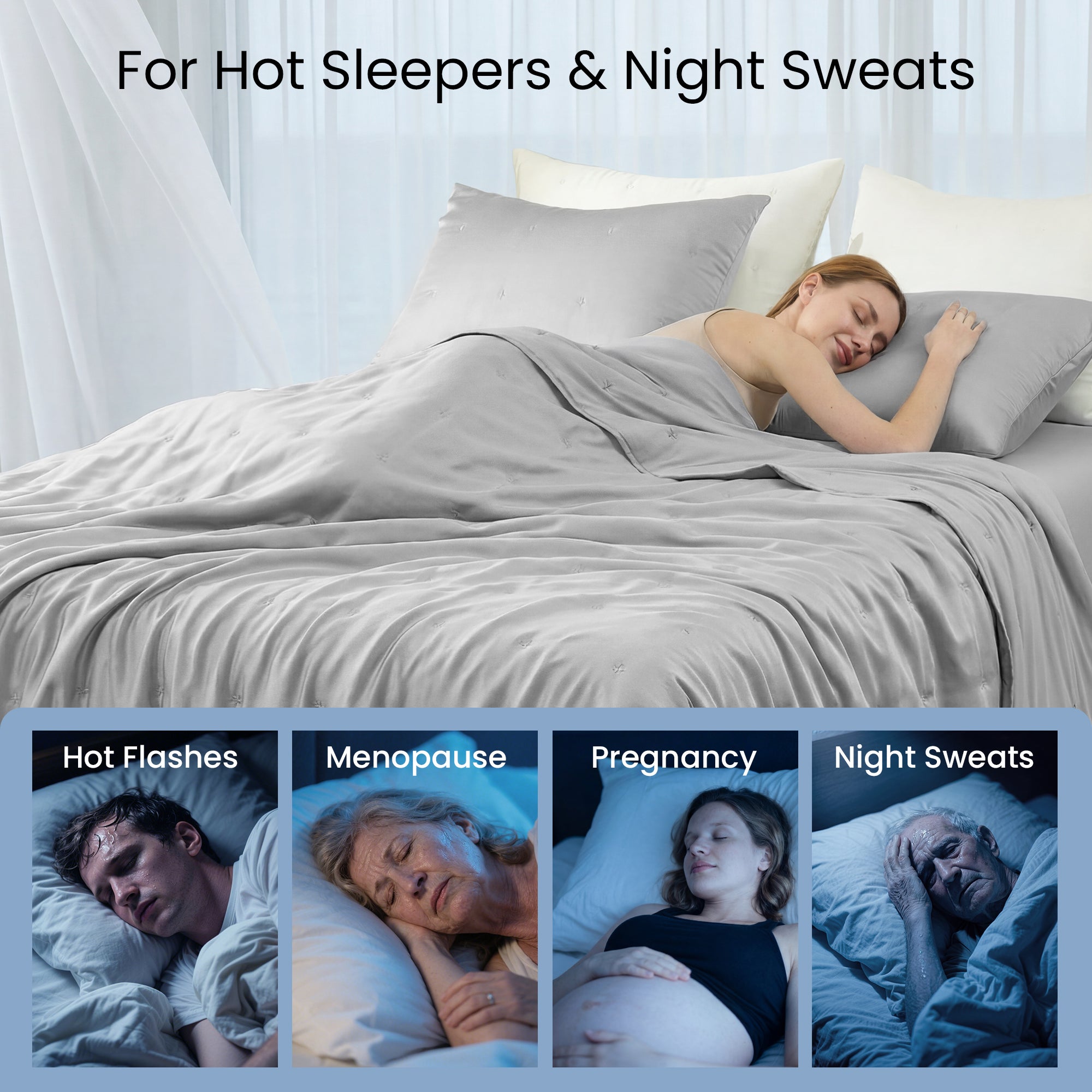 Snuggle Sac grey cooling blanket for hot sleepers, night sweat, menopause group and pregnant women#color_Grey