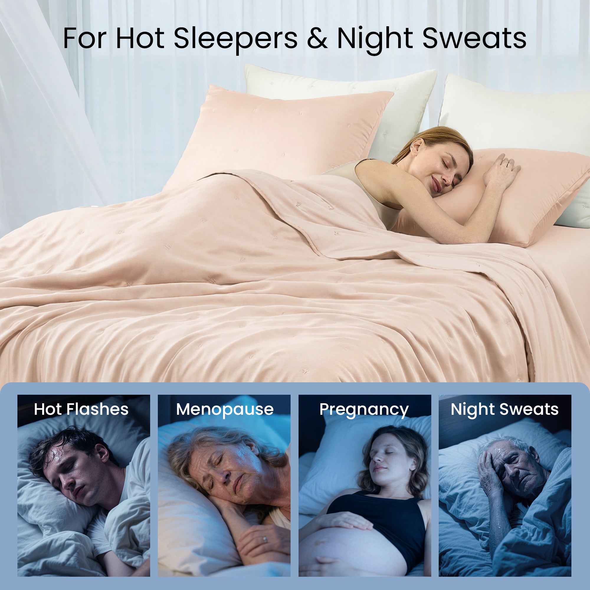 Snuggle Sac champagne cooling blanket for hot sleepers, night sweat, menopause group and pregnant women#color_Champagne