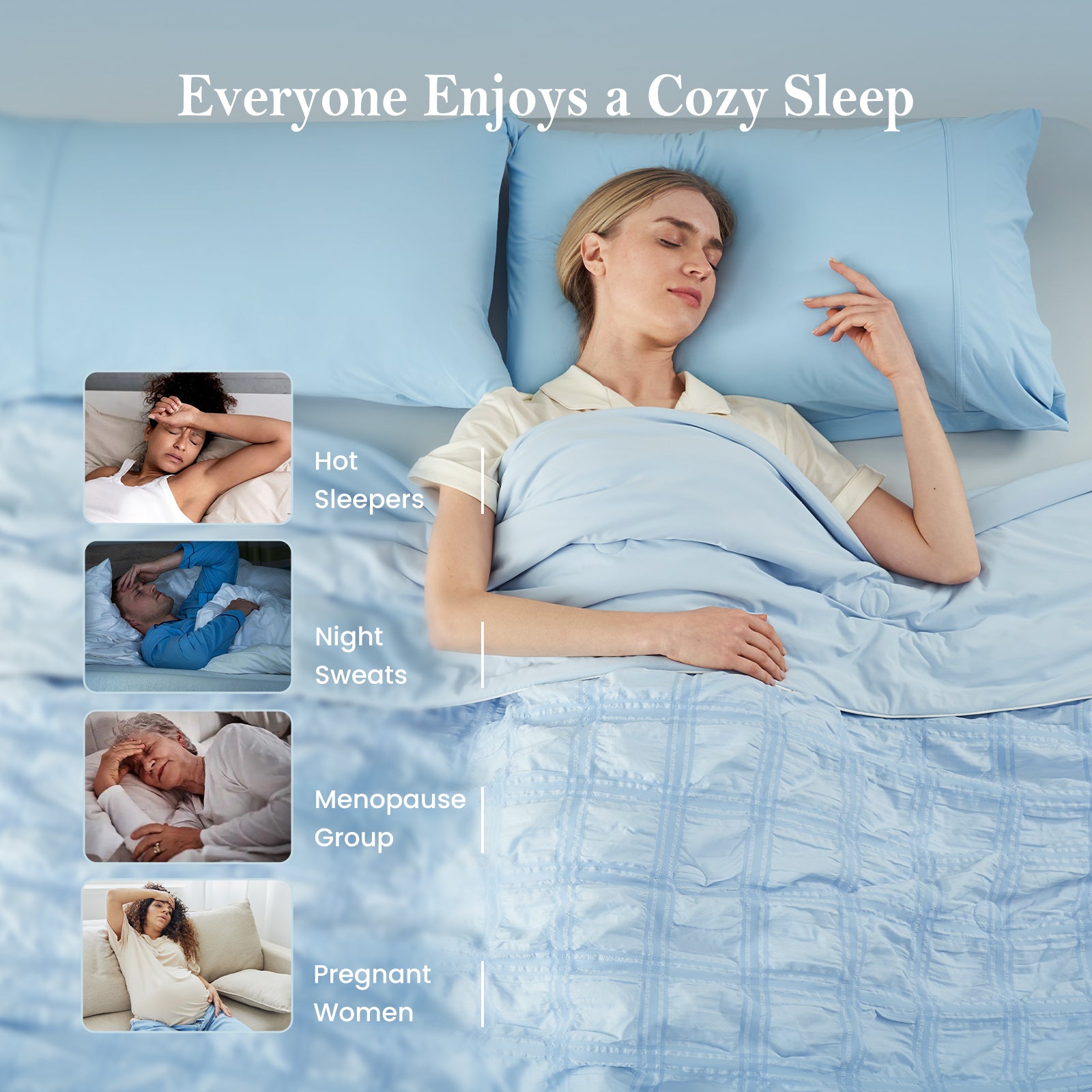 Snuggle Sac blue cooling blanket for hot sleepers, night sweat, menopause group and pregnant women#color_Blue